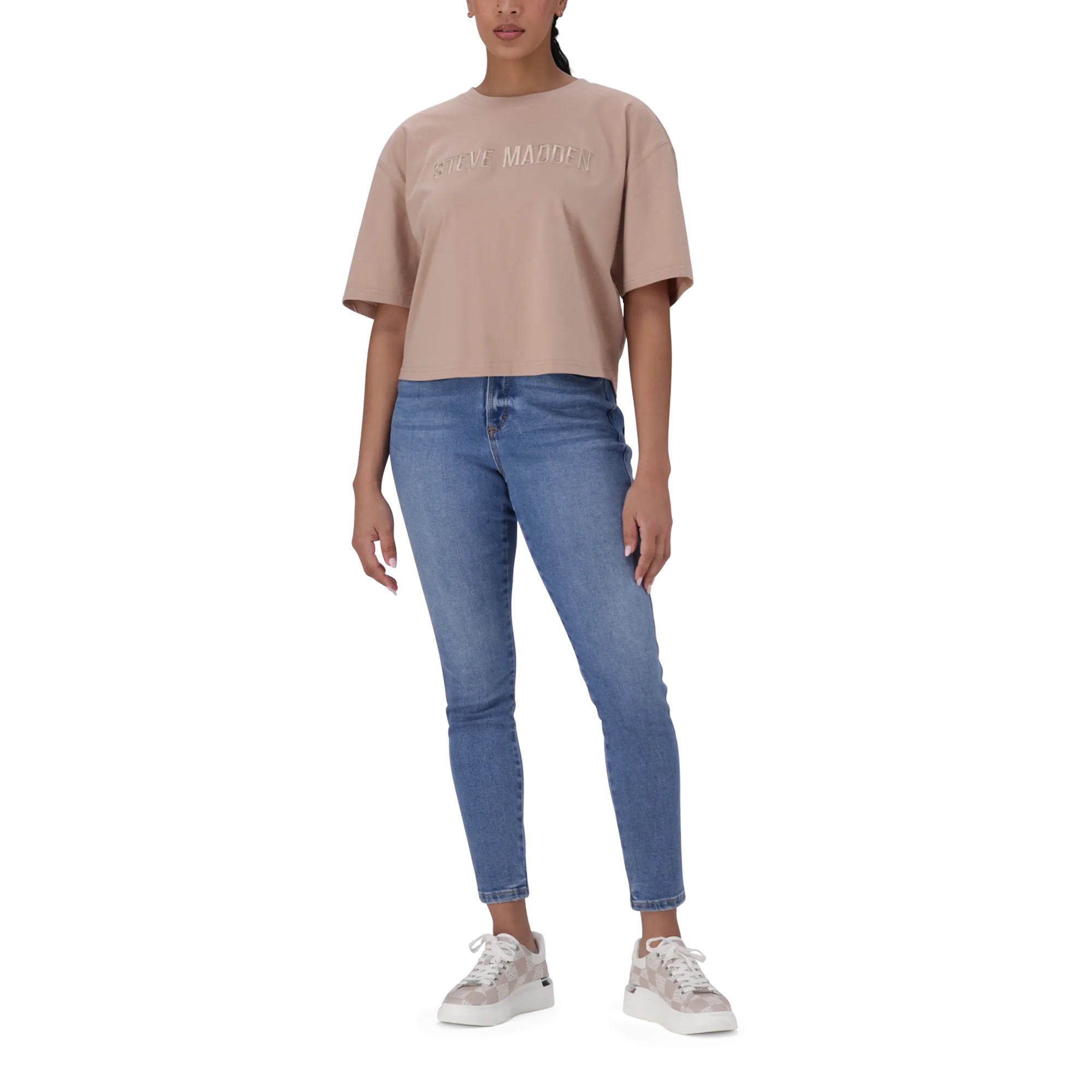 ALESSA WARM TAUPE CROPPED BOXY T-SHIRT