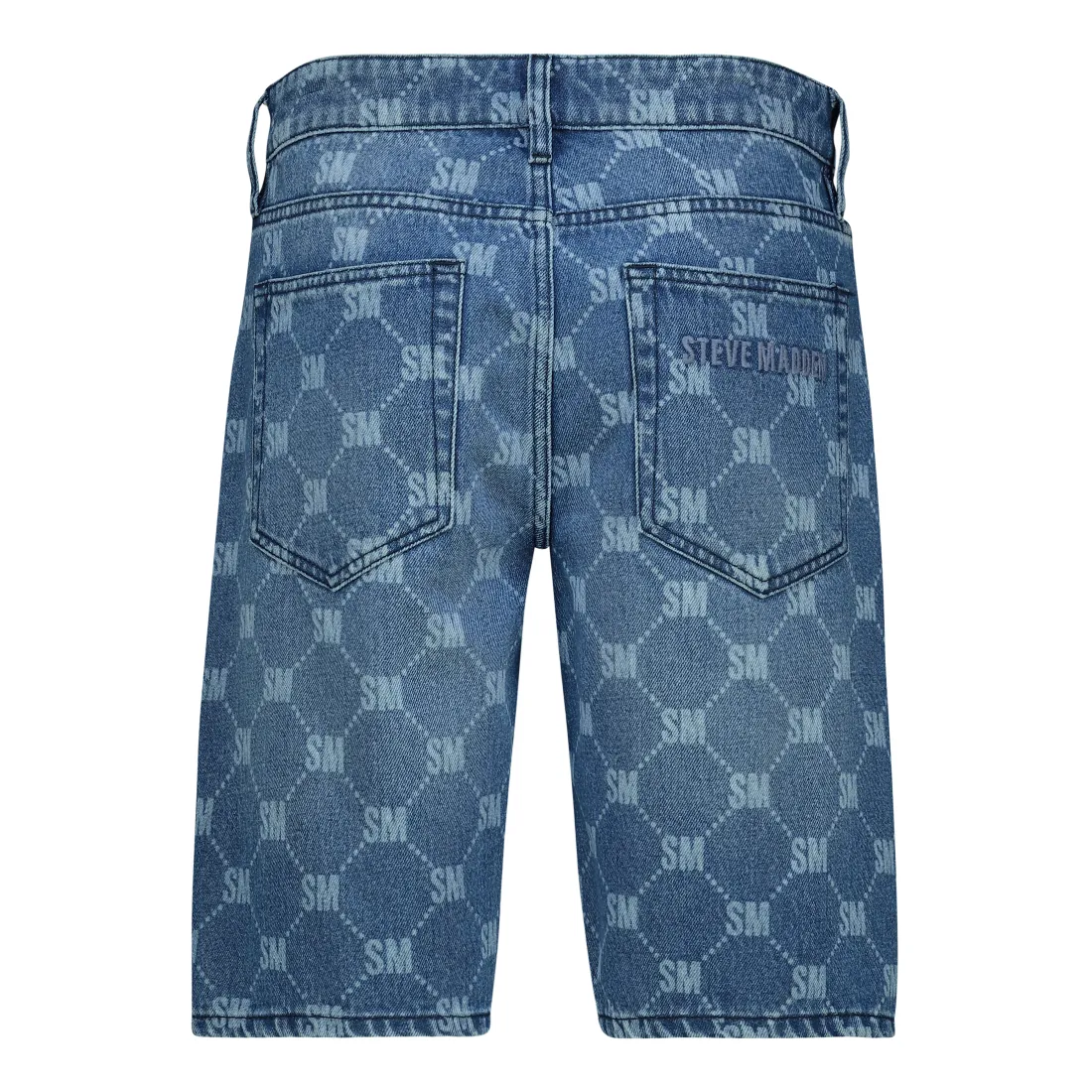 ALEX MID BLUE PRINTED DENIM SHORTS