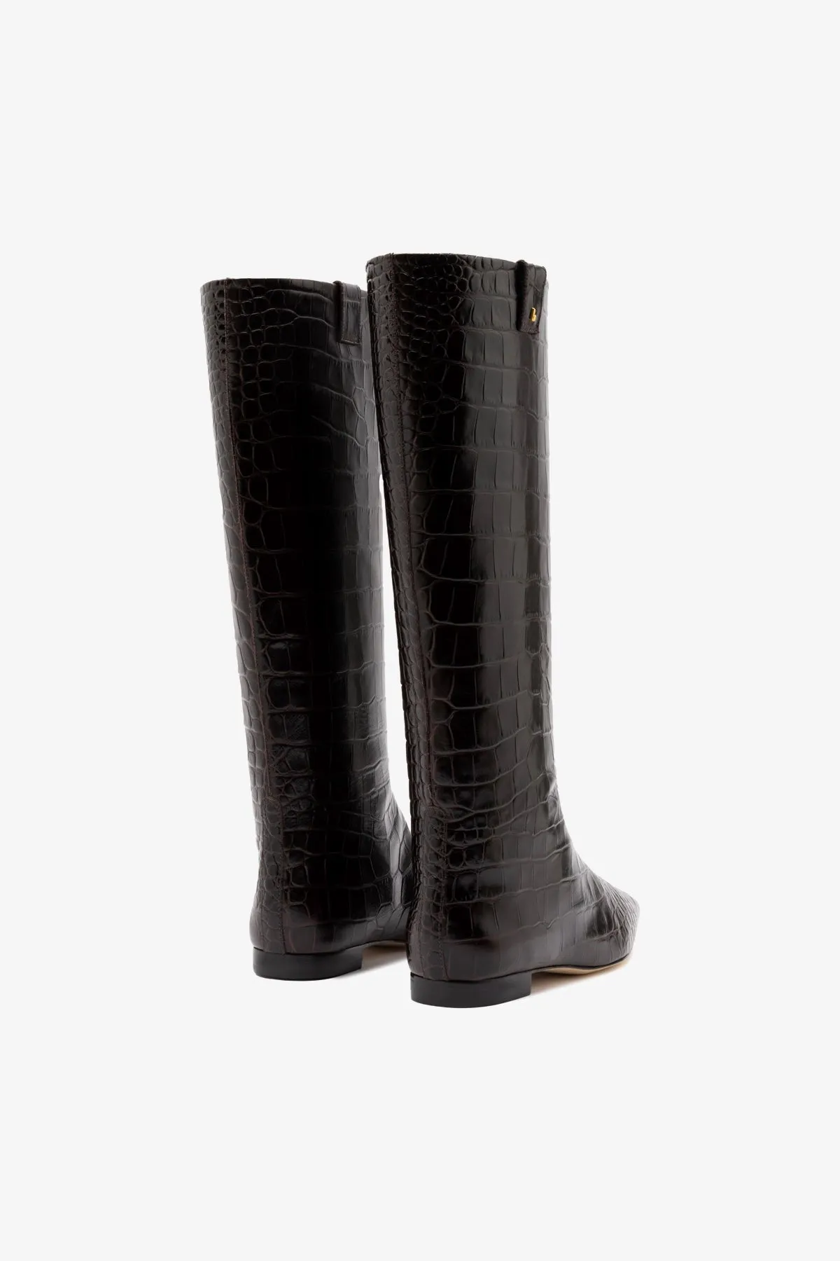 Alexis Flat Boot In Brown Croc Leather
