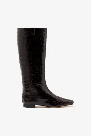 Alexis Flat Boot In Brown Croc Leather