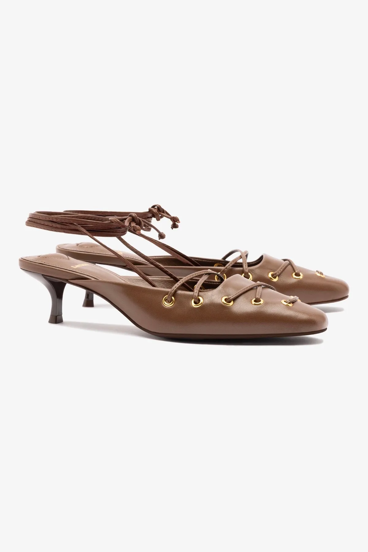 Amal Lace Up Pump In Burnt Umber Leather