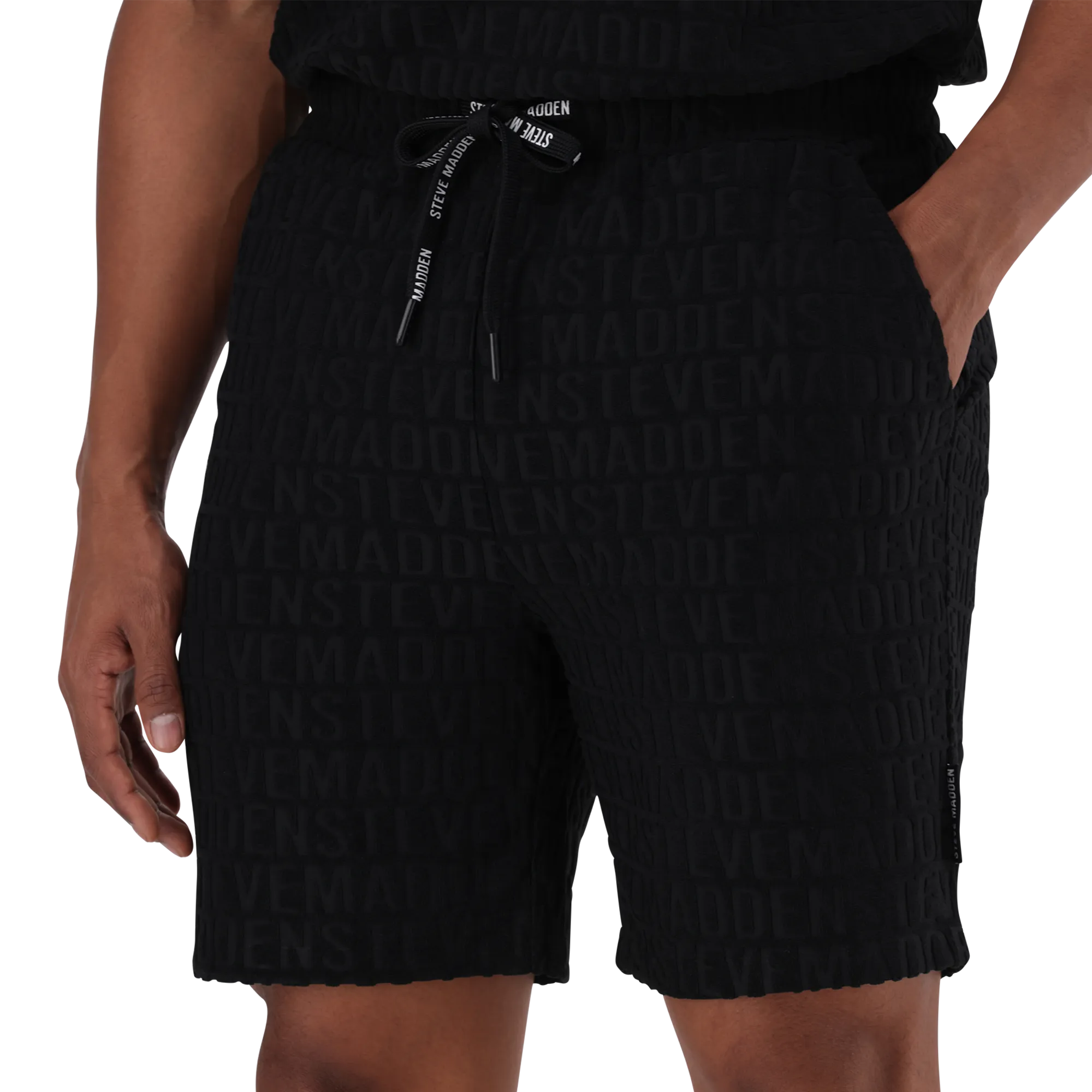 ASHTON BLACK EMBOSSED JOGGER SHORTS