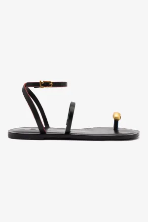 Biarritz Flat Sandal In Black Leather