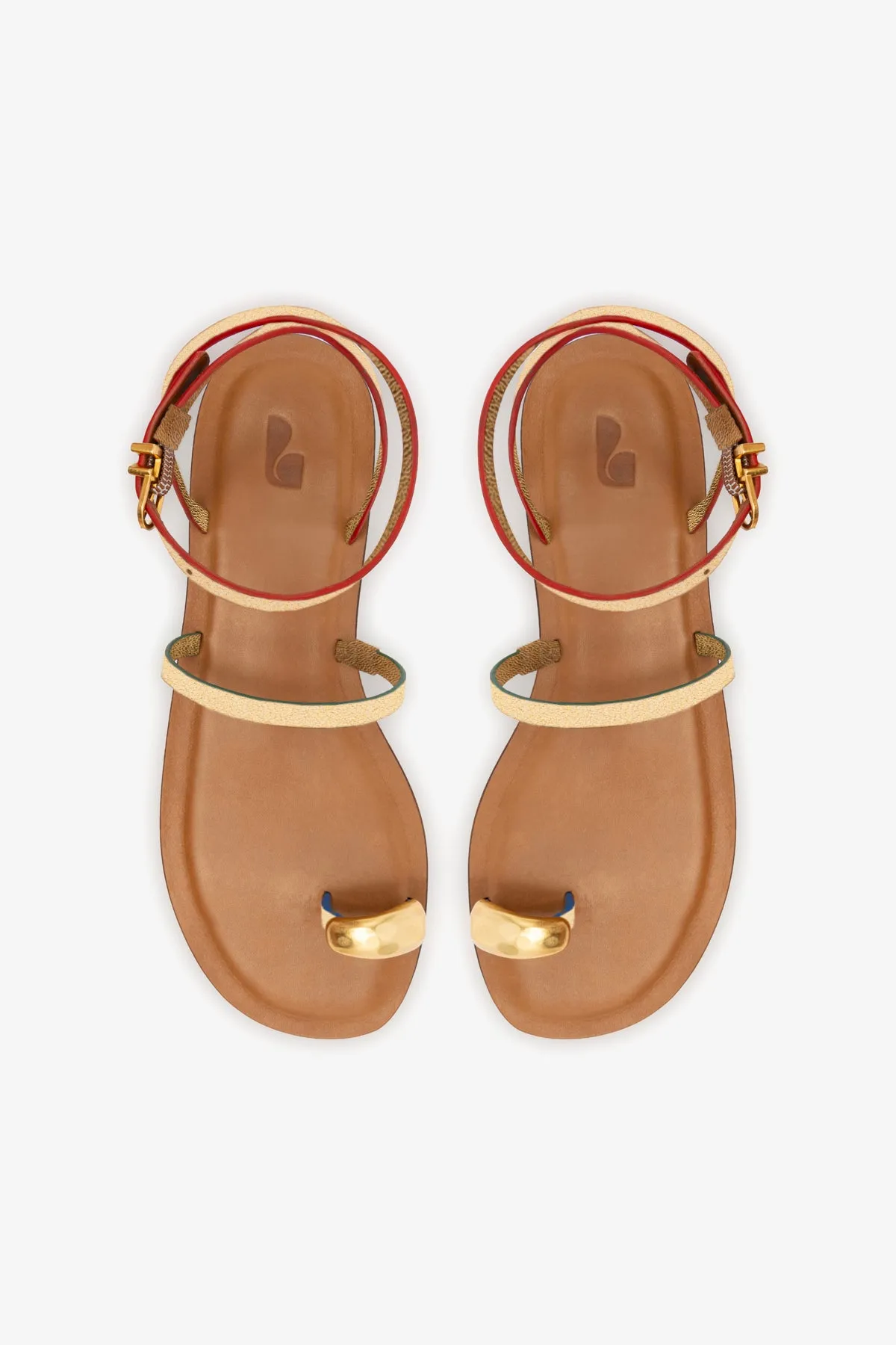 Biarritz Flat Sandal In Gold Metallic Leather