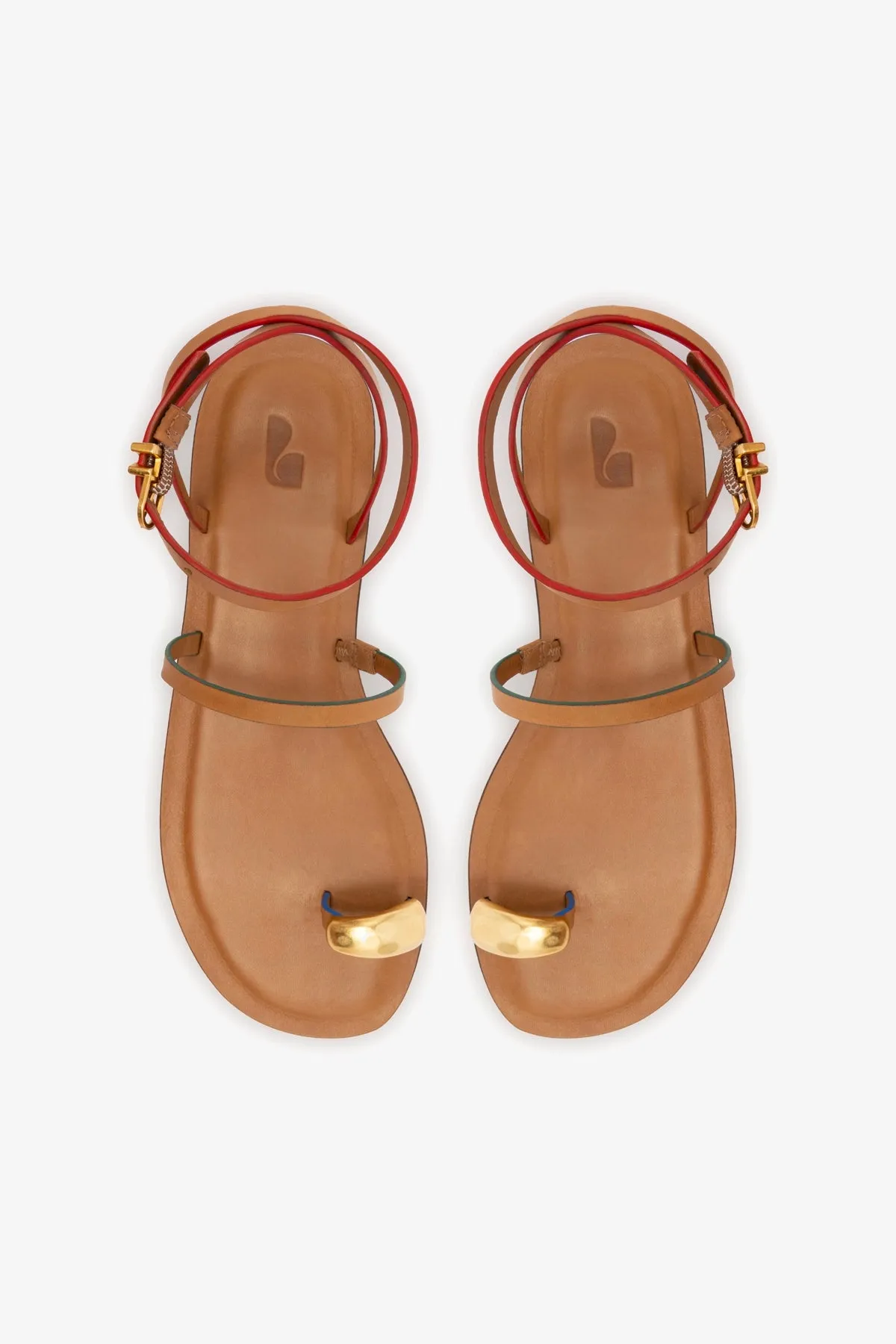 Biarritz Flat Sandal In Light Caramel Leather