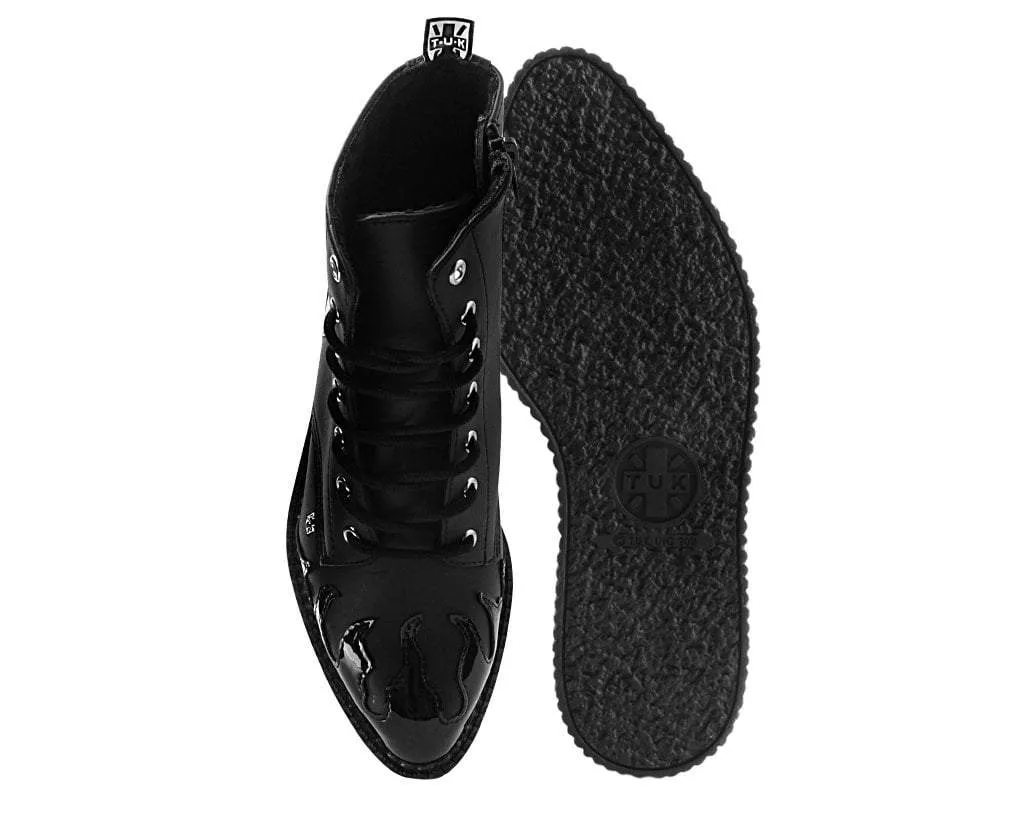 Black TUKskin? & Patent Flame 7-Eye Pointed Boot