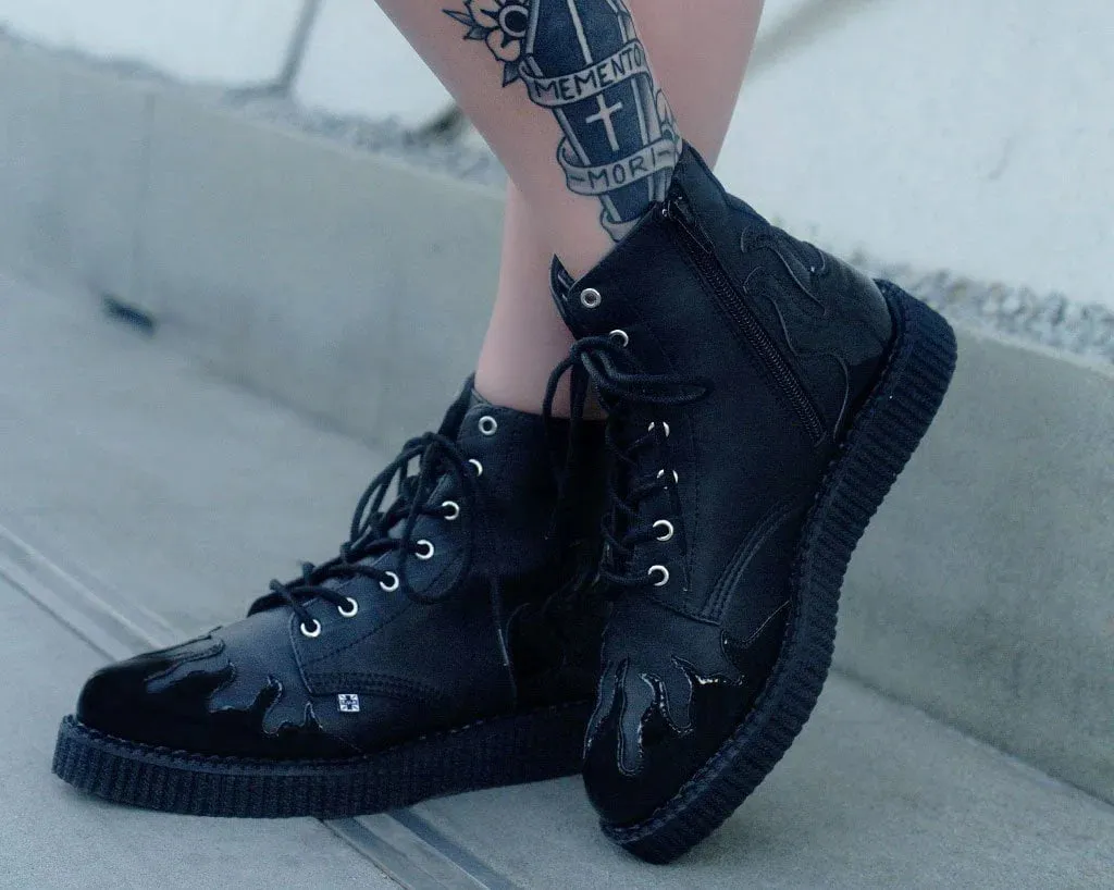 Black TUKskin? & Patent Flame 7-Eye Pointed Boot