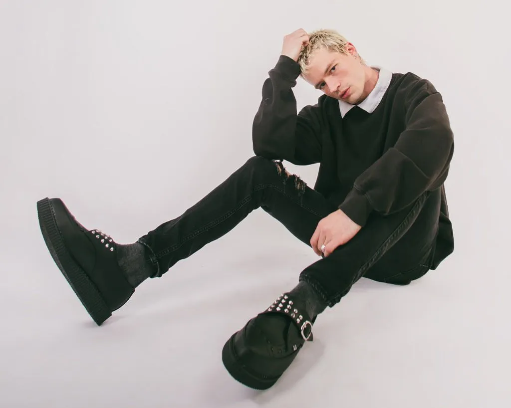 Black TUKskin? Studded Buckle Pointed Creeper