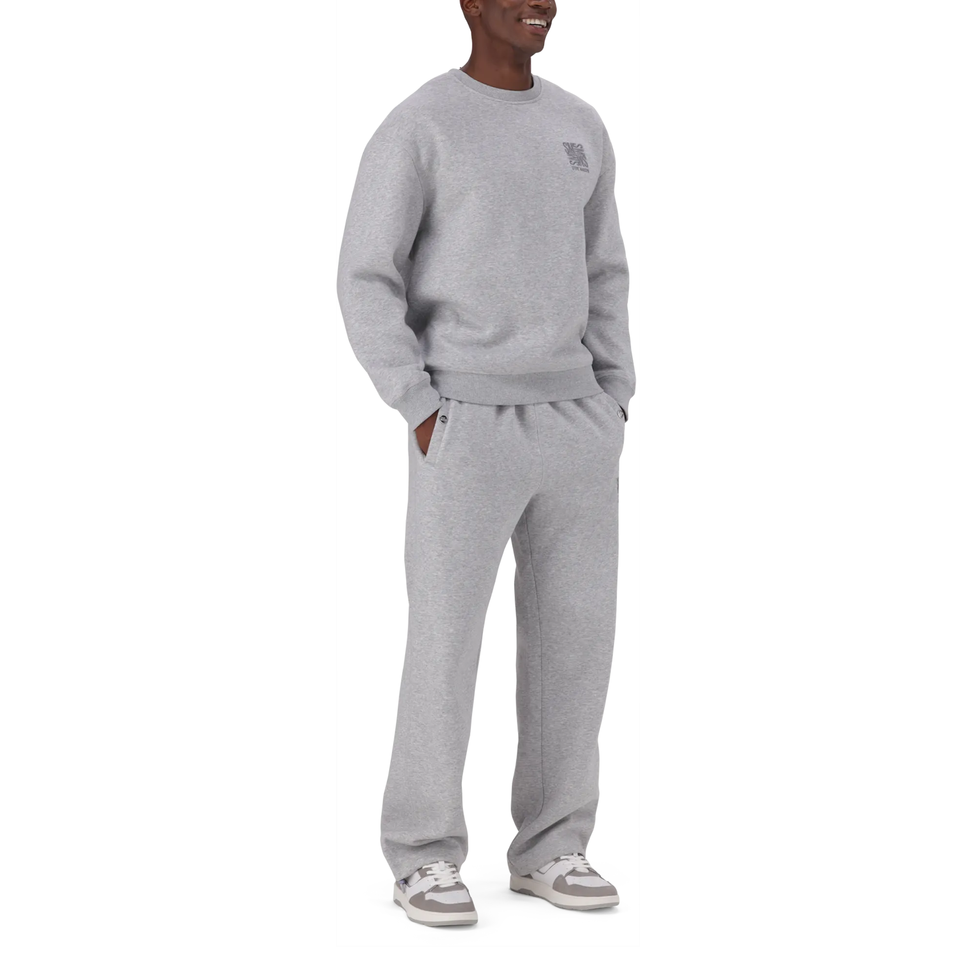 CAMDEN GREY MELANGE OVERSIZED FLEECE CREW NECK