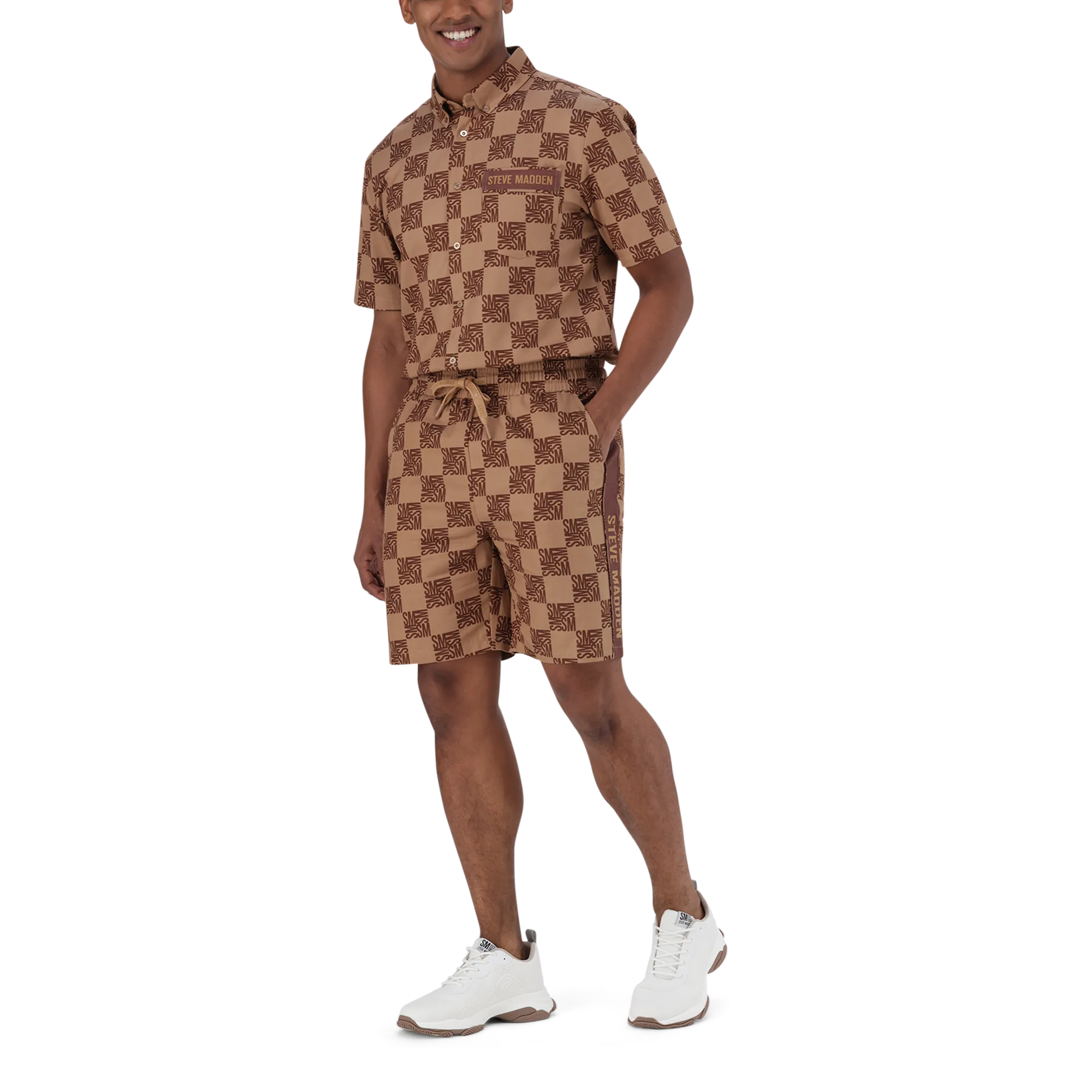 CARSON CAMEL CHECKER BLOCK SHORTS