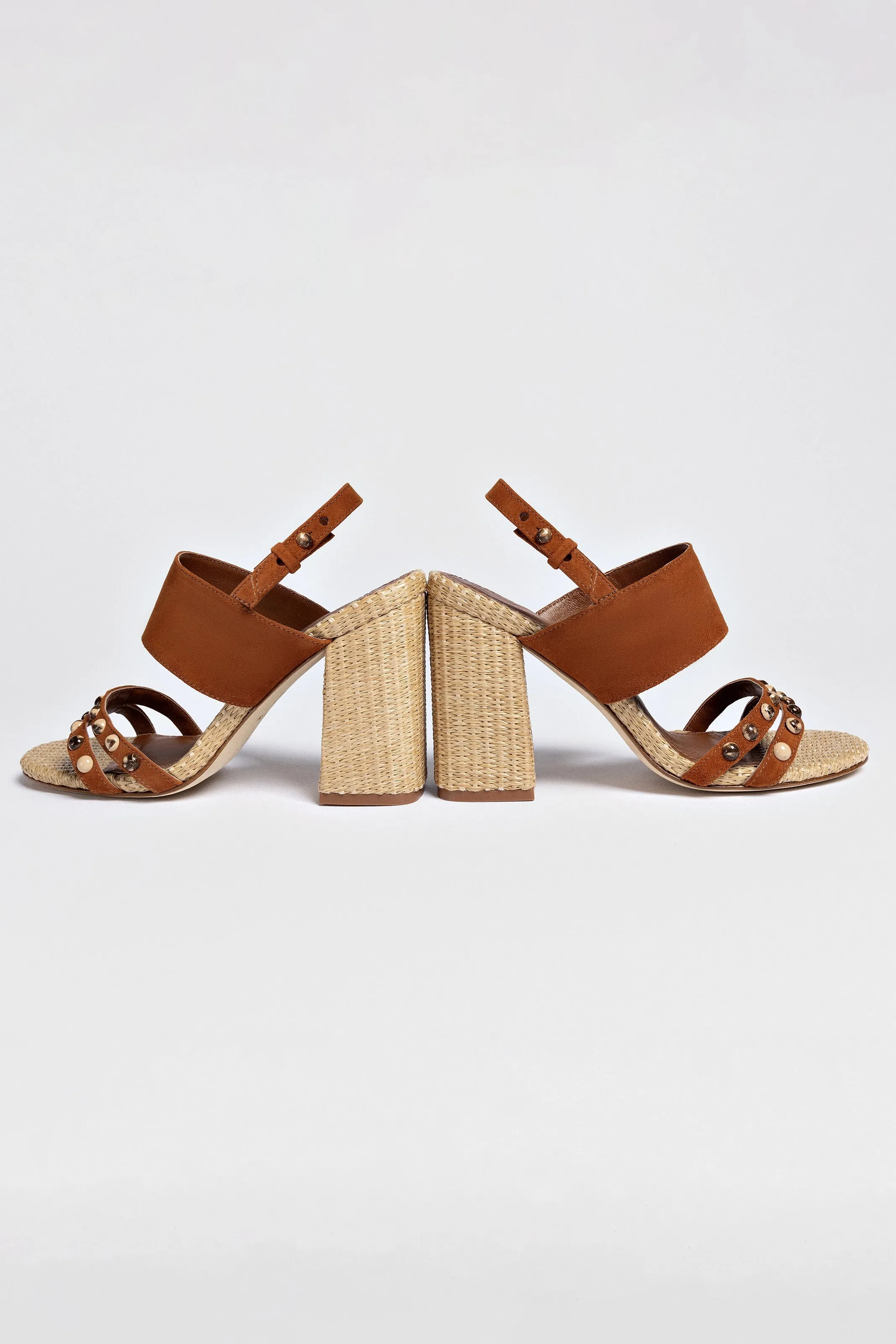 Chloe Gosselin by Larroud?? Margot Sandal In Chestnut Suede and Natural Raffia
