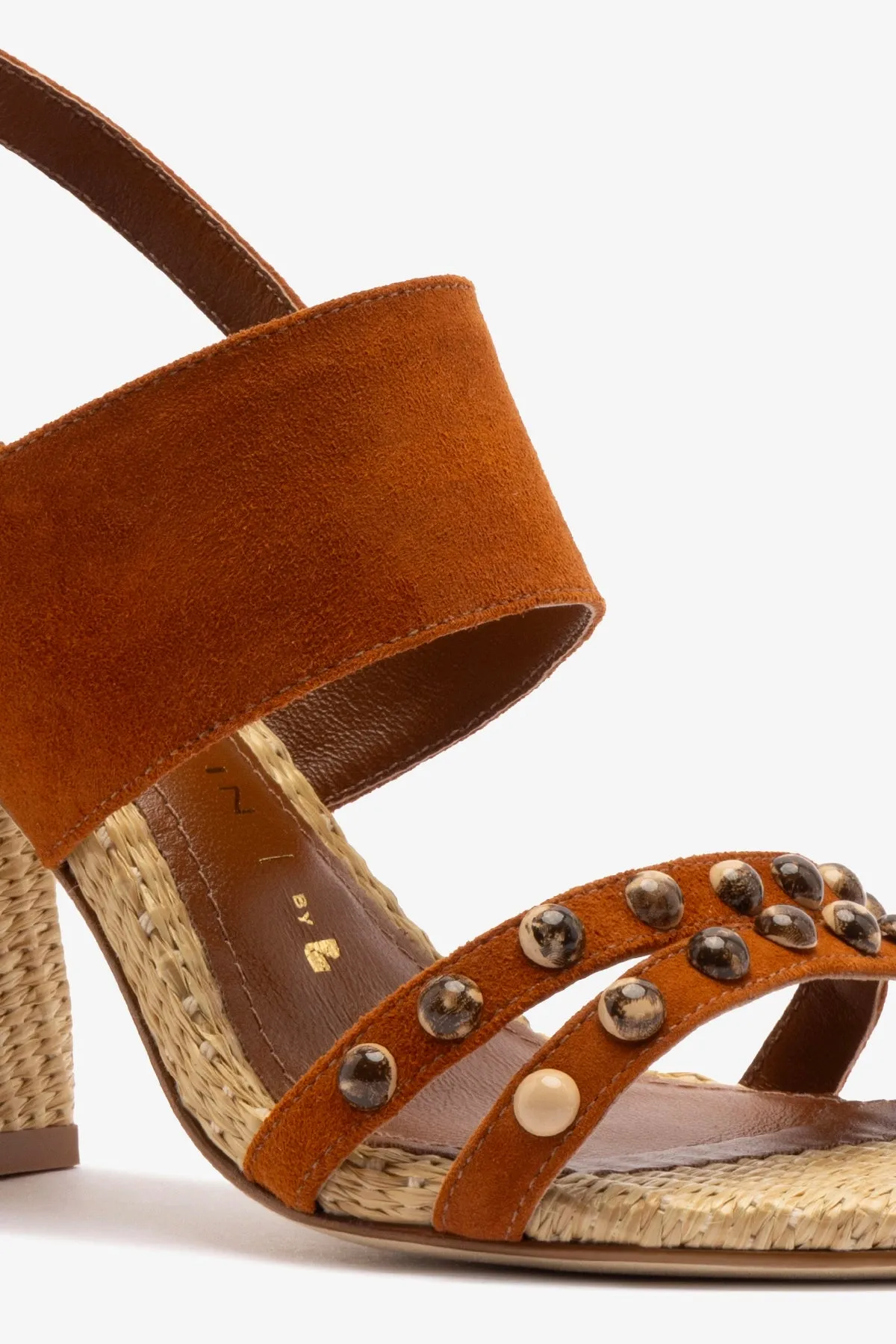 Chloe Gosselin by Larroud?? Margot Sandal In Chestnut Suede and Natural Raffia