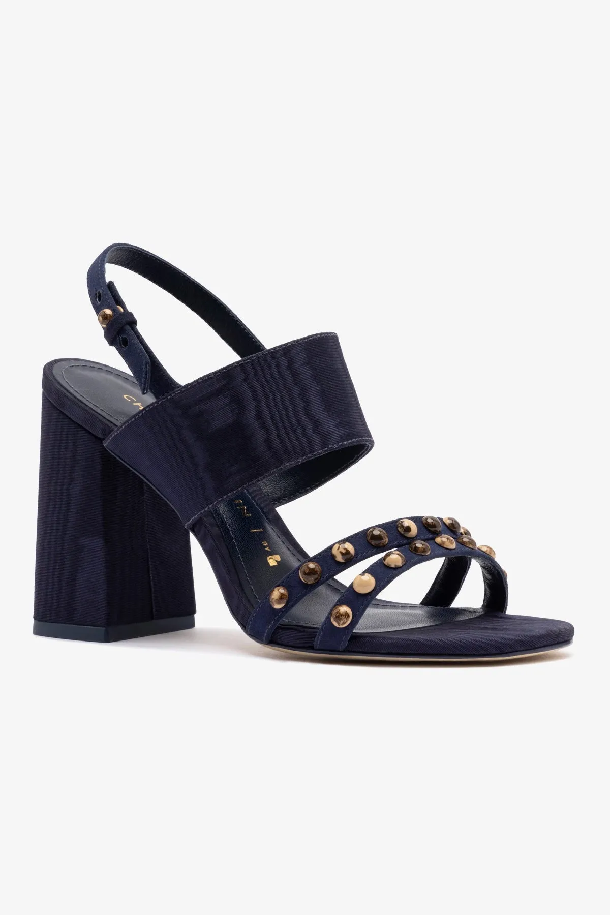 Chloe Gosselin by Larroud?? Margot Sandal In Deep Navy Suede and Navy Satin