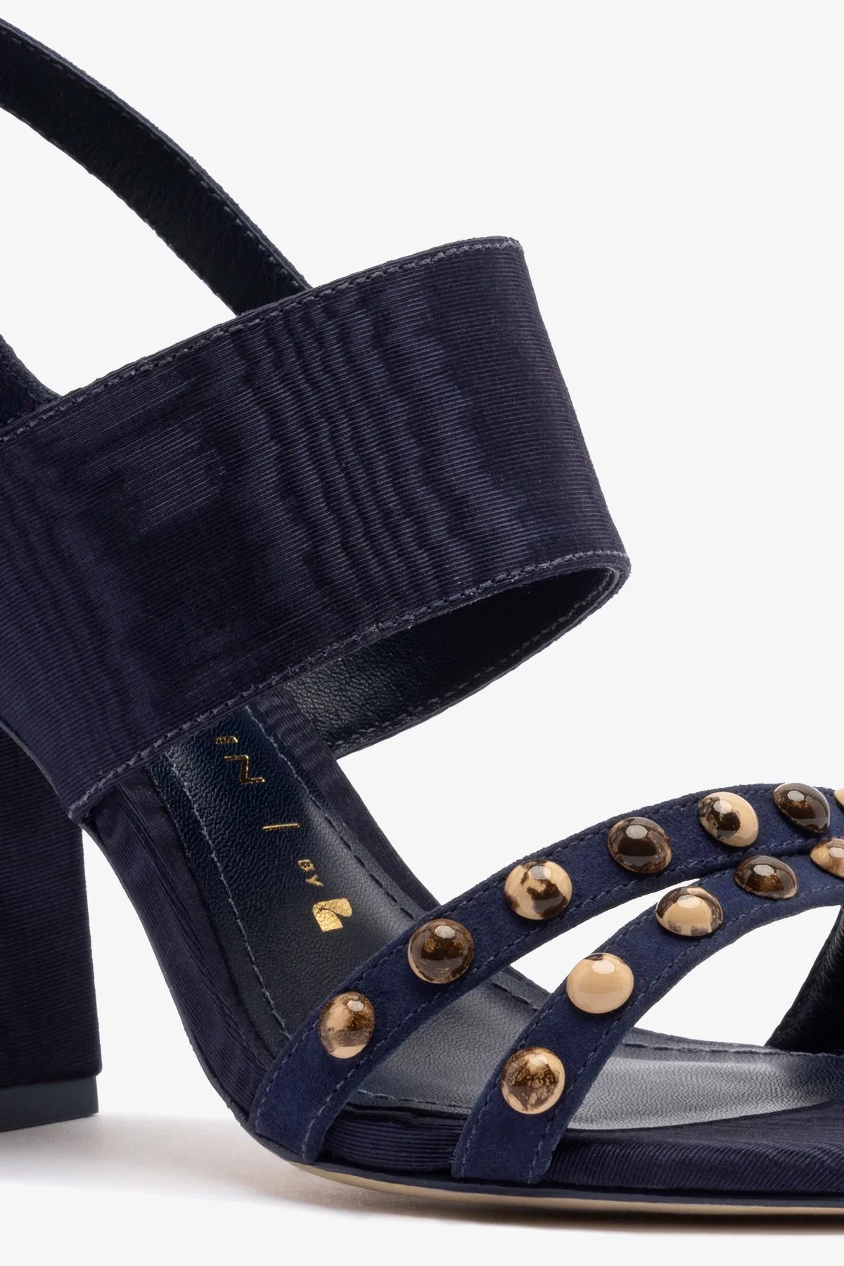 Chloe Gosselin by Larroud?? Margot Sandal In Deep Navy Suede and Navy Satin