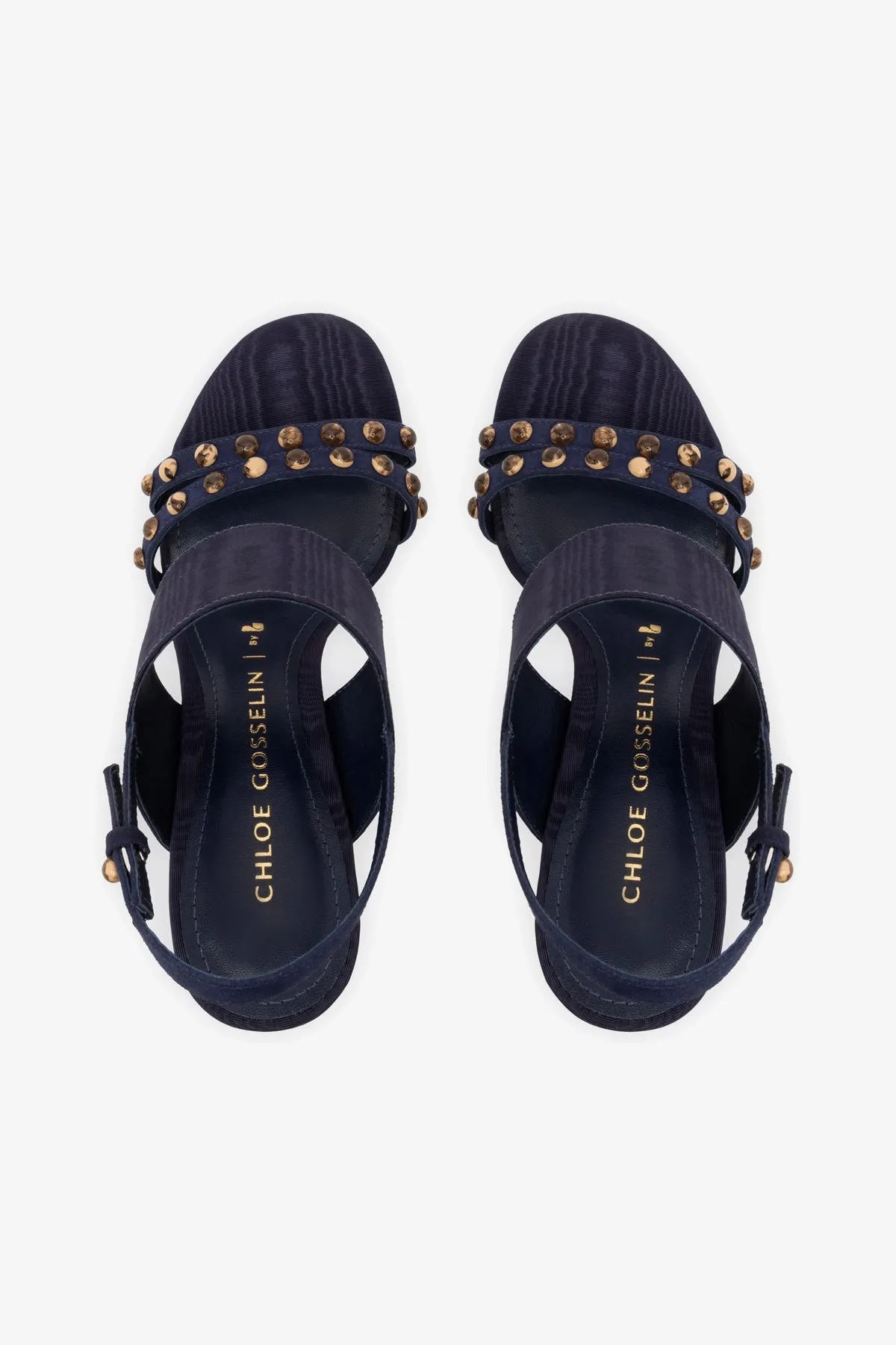 Chloe Gosselin by Larroud?? Margot Sandal In Deep Navy Suede and Navy Satin