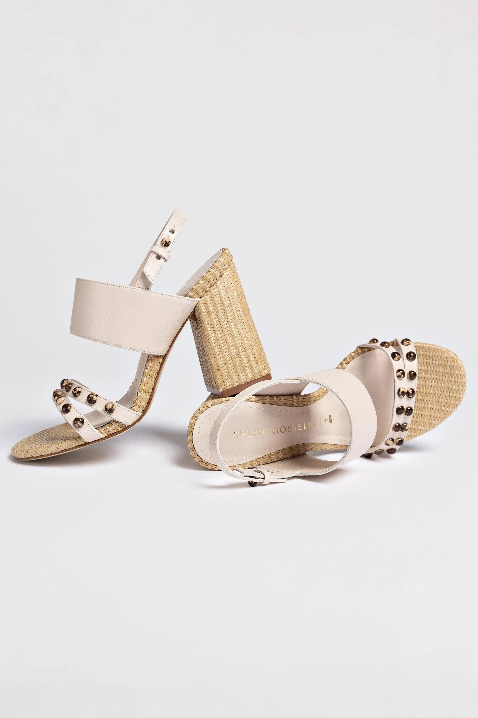 Chloe Gosselin by Larroud?? Margot Sandal In Puff Cream Leather and Natural Raffia