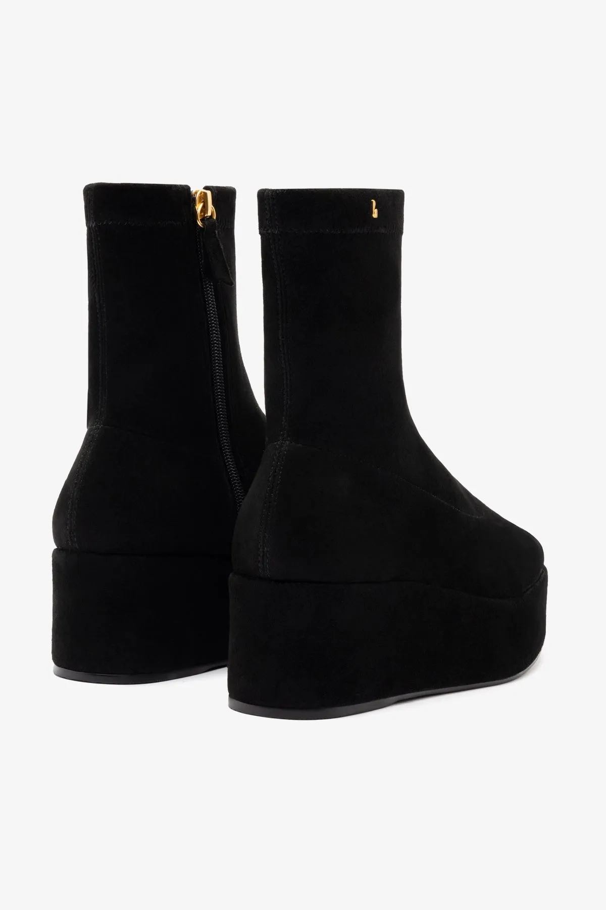 Dani Flatform Boot In Black Stretch Suede
