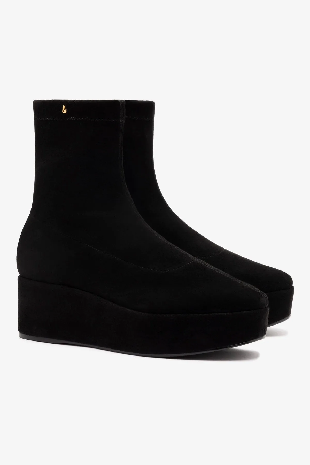 Dani Flatform Boot In Black Stretch Suede