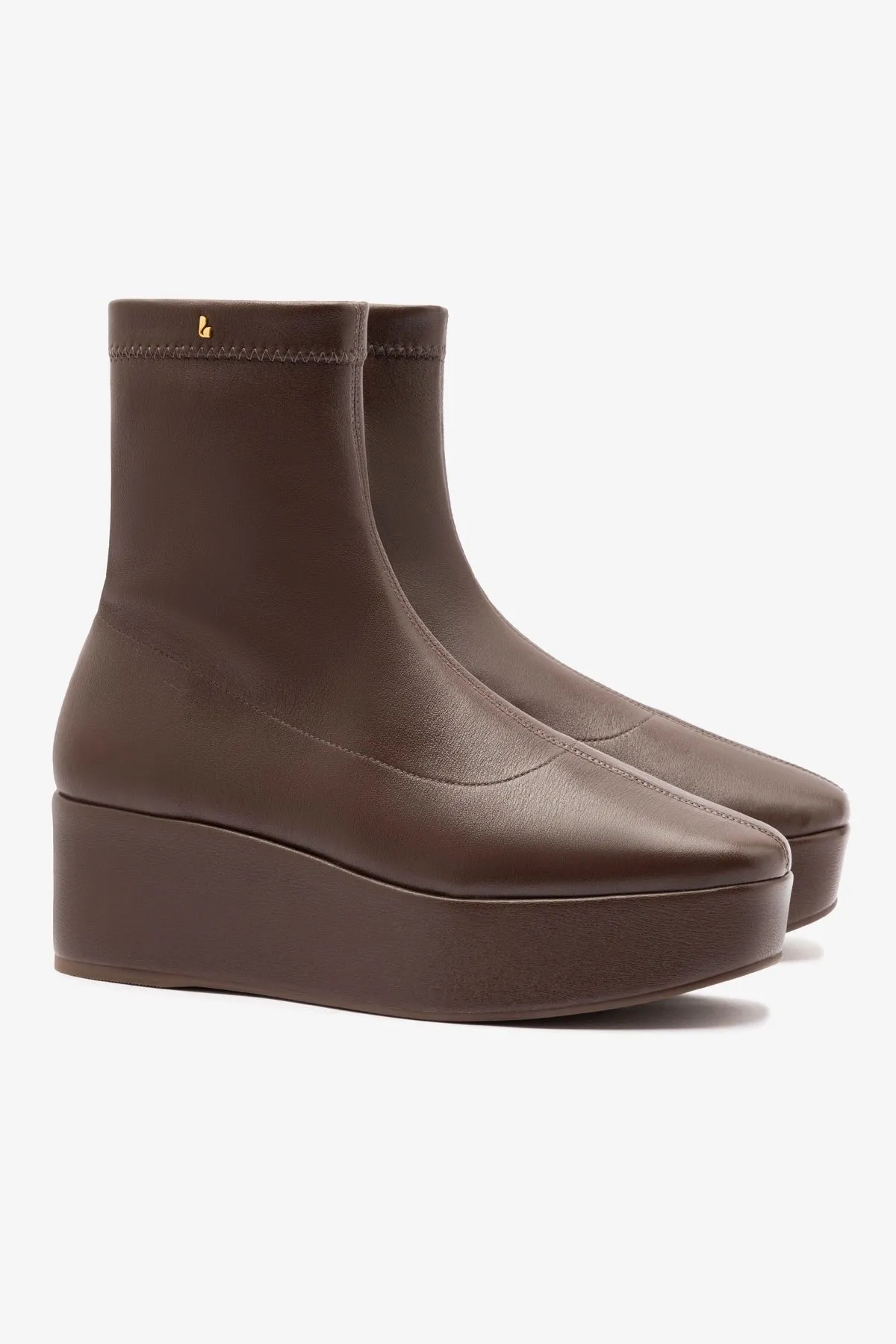 Dani Flatform Boot In Brown Stretch Leather