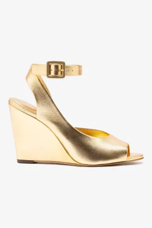 Deena By Larroud?? Wedge Sandal In Gold Metallic Leather