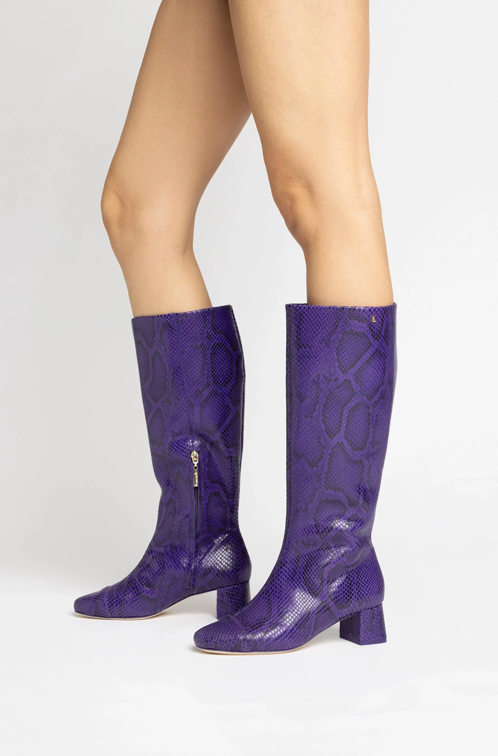 Edie Boot In Eggplant Python Embossed Leather