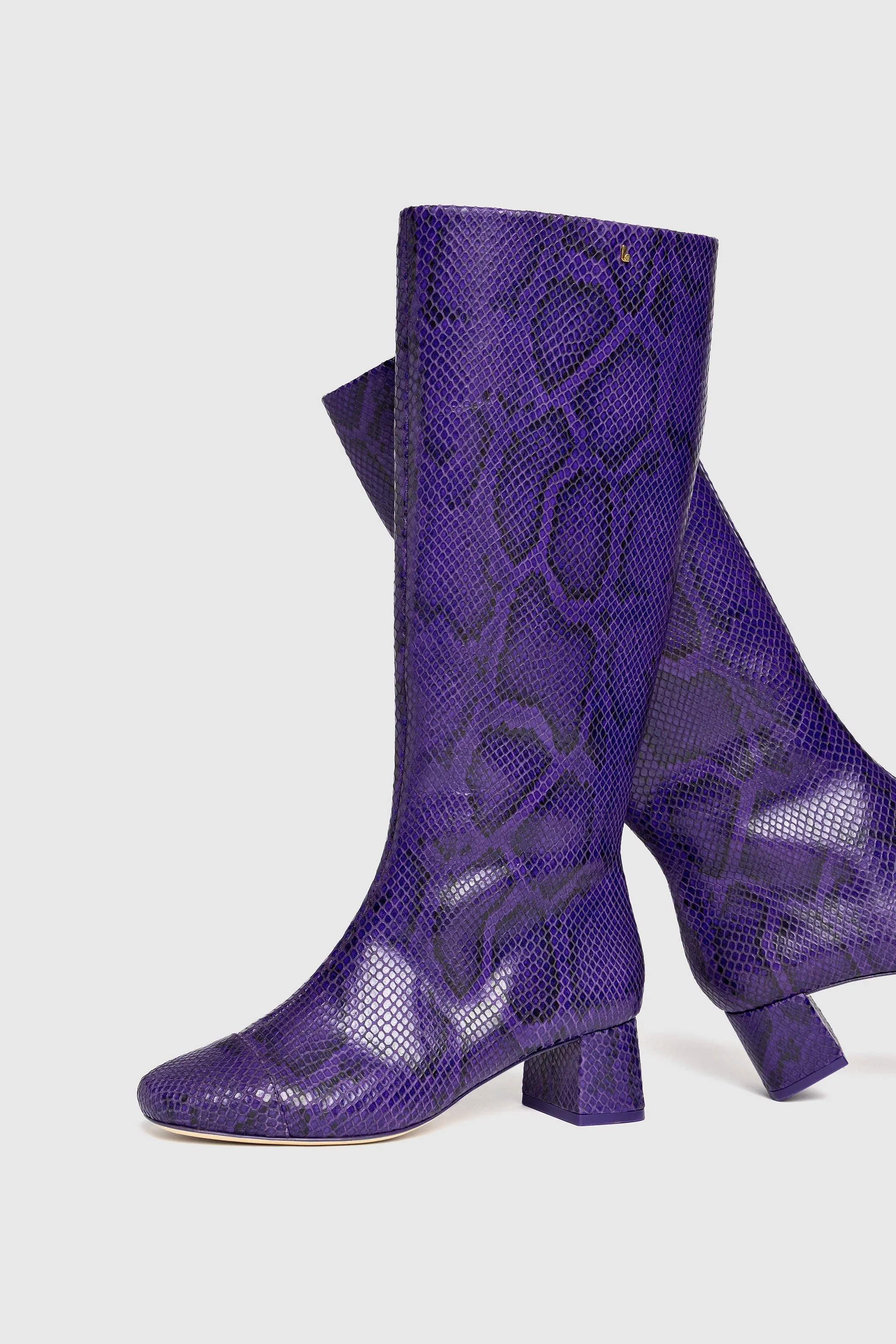 Edie Boot In Eggplant Python Embossed Leather