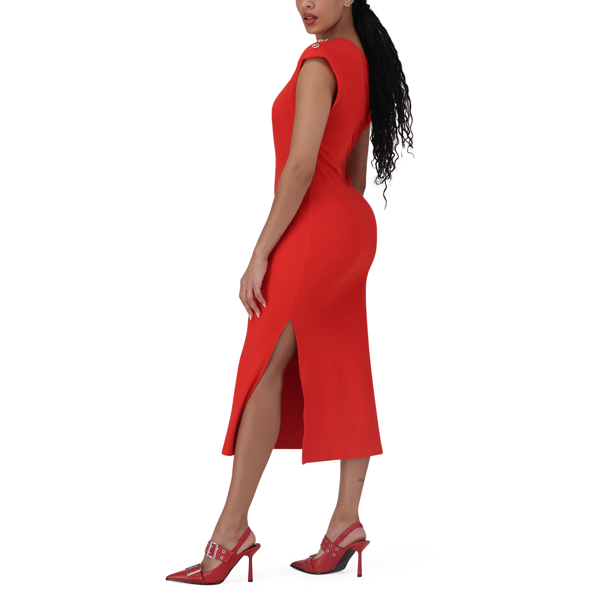 ELLE RED TUNIC MIDI DRESS WITH POPPERS