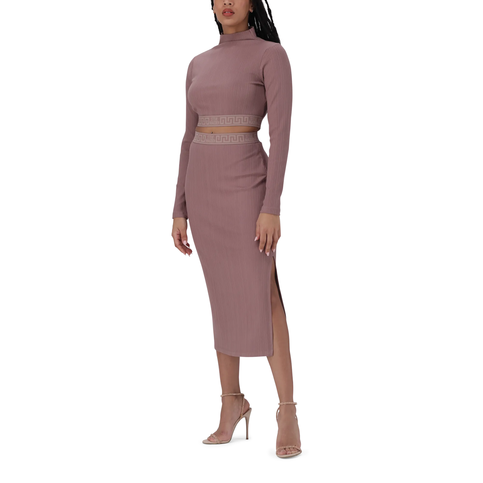 ELORA DARK TAUPE LONG SLEEVE FUNNEL NECK CROP TOP