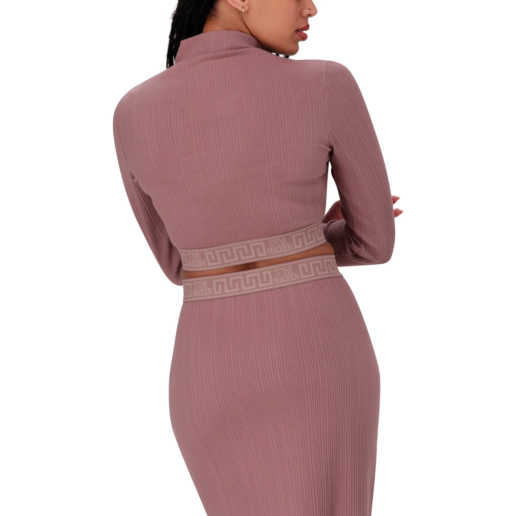 ELORA DARK TAUPE LONG SLEEVE FUNNEL NECK CROP TOP