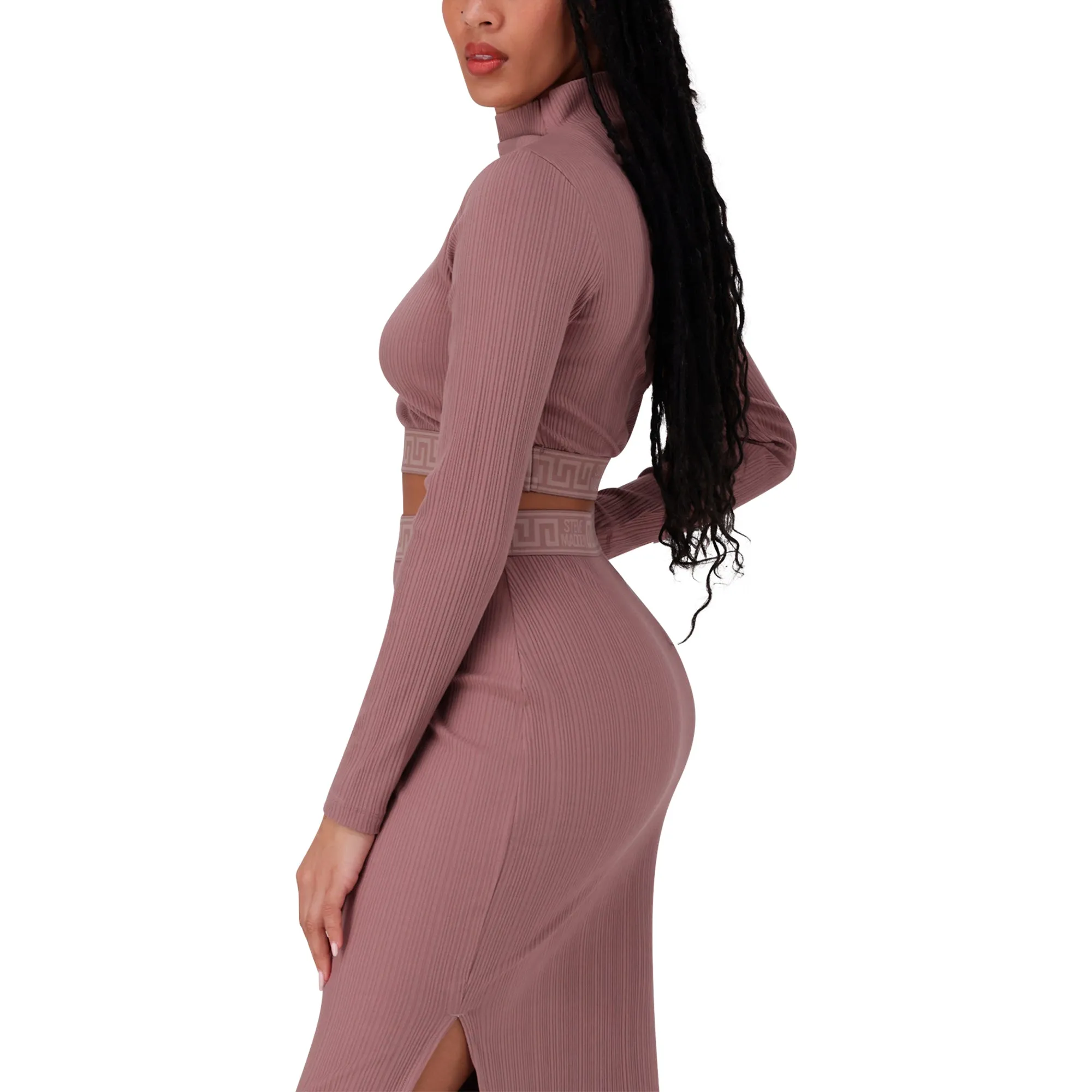 ELORA DARK TAUPE LONG SLEEVE FUNNEL NECK CROP TOP