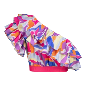 EMMY MULTI RUFFLE SLEEVE CROPPED TOP