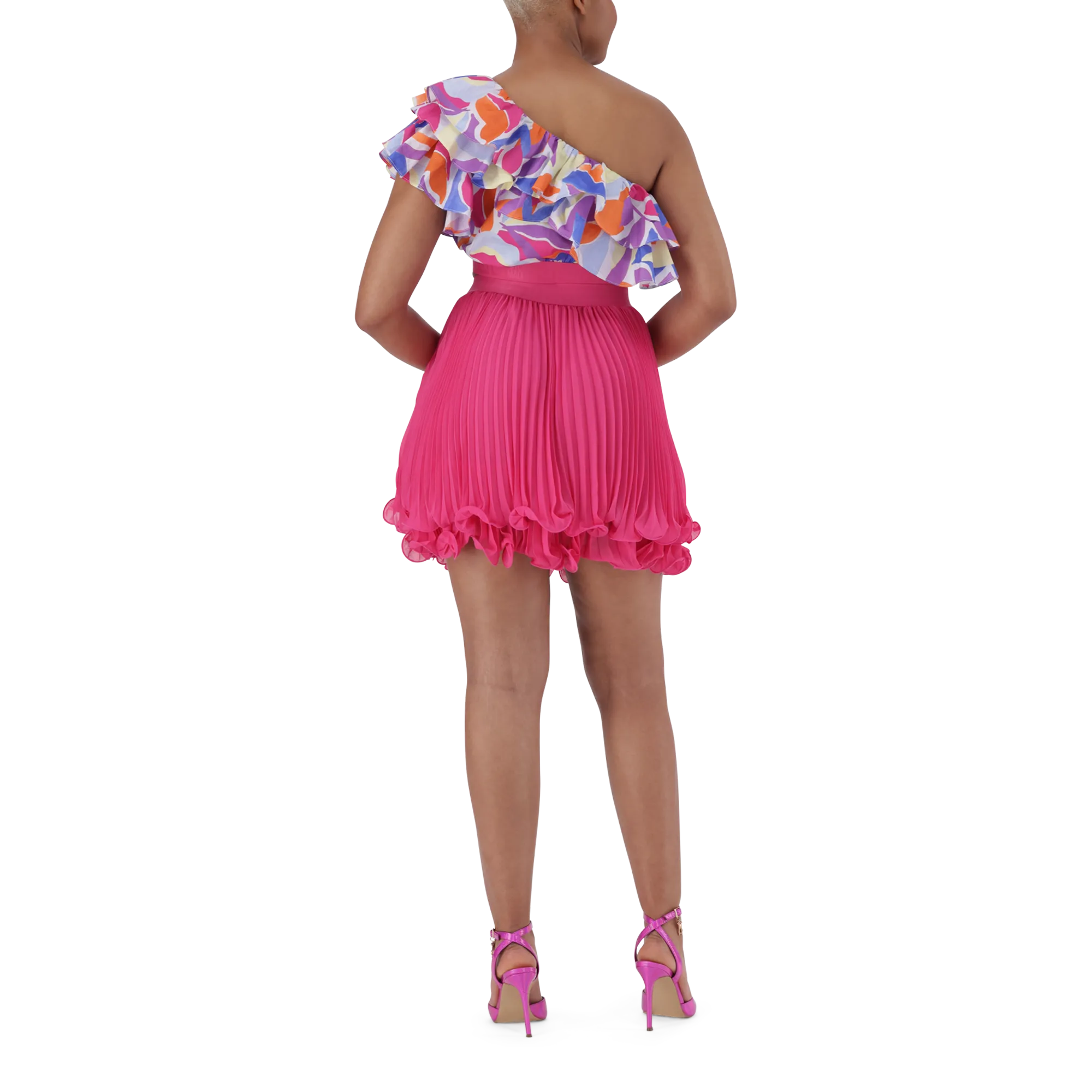 EMMY MULTI RUFFLE SLEEVE CROPPED TOP