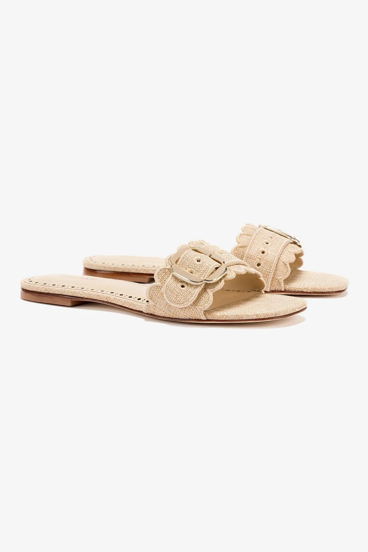 Ivy Broderie Flat Mule In Beige Raffia