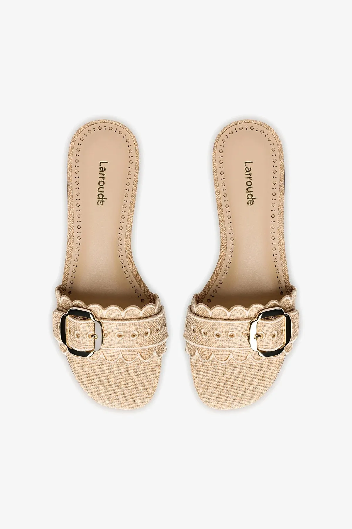 Ivy Broderie Flat Mule In Beige Raffia