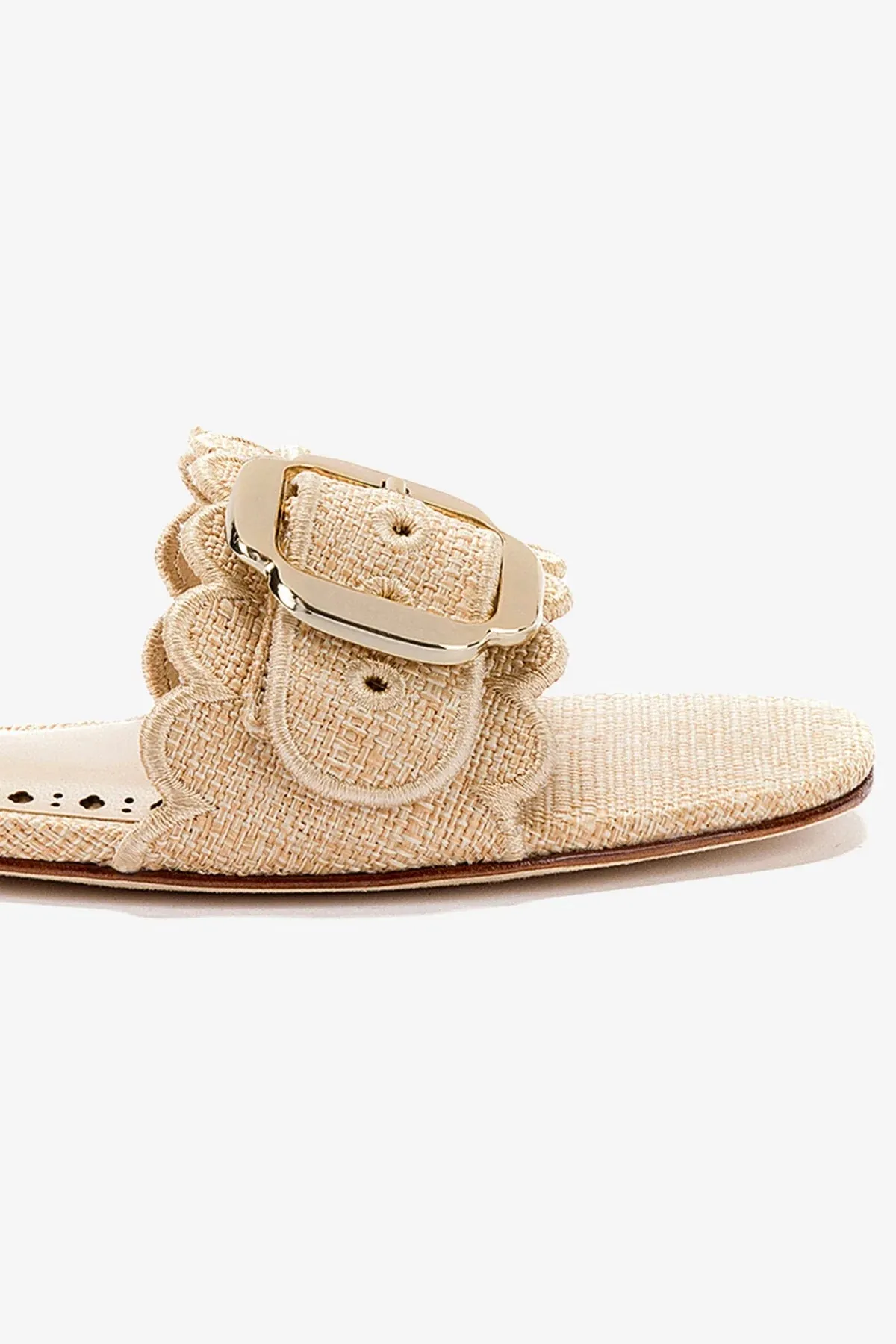 Ivy Broderie Flat Mule In Beige Raffia