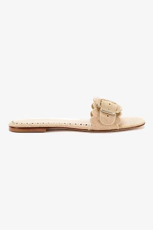 Ivy Broderie Flat Mule In Beige Raffia