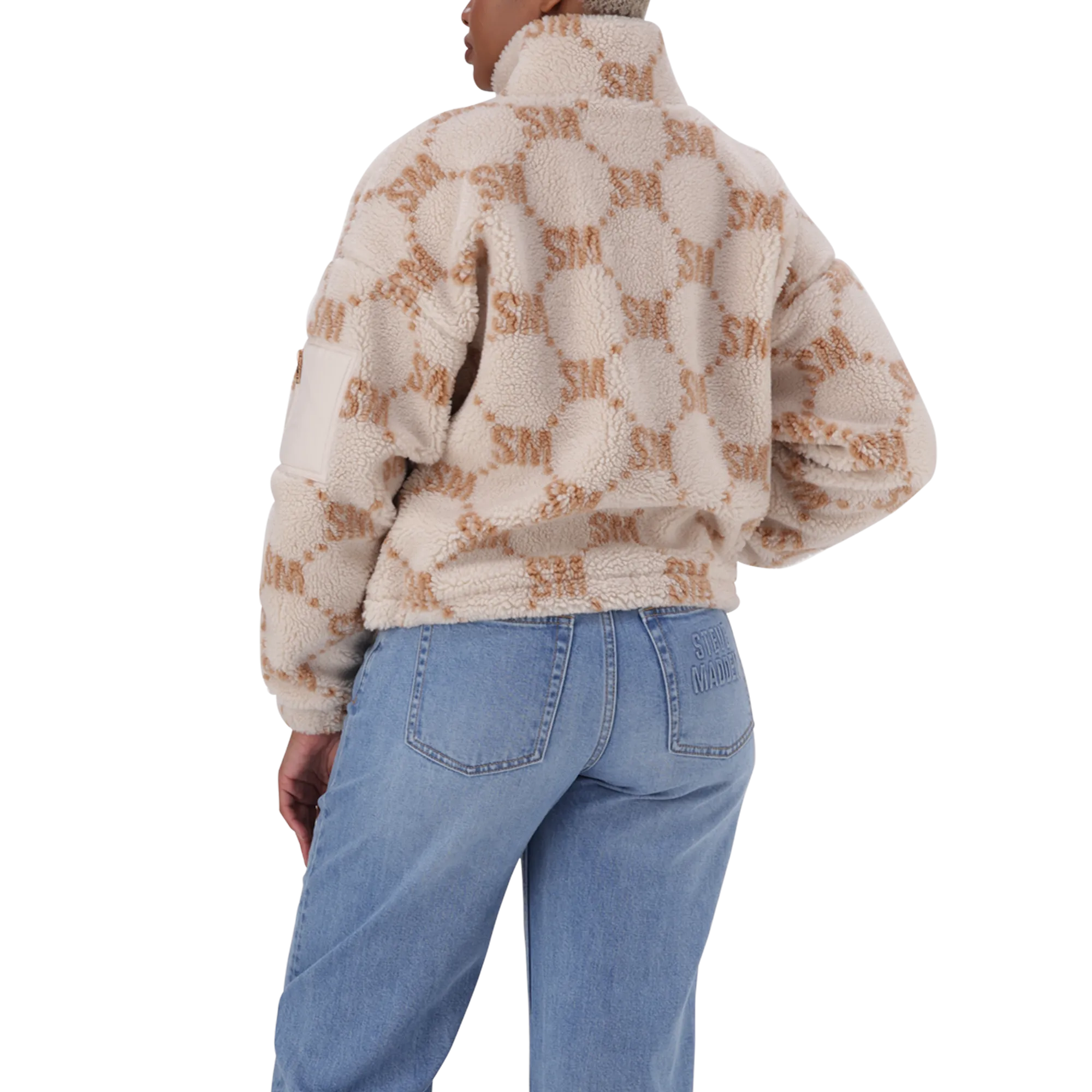 JOVIE NEUTRAL TEDDY FLEECE CROPPED BOMBER