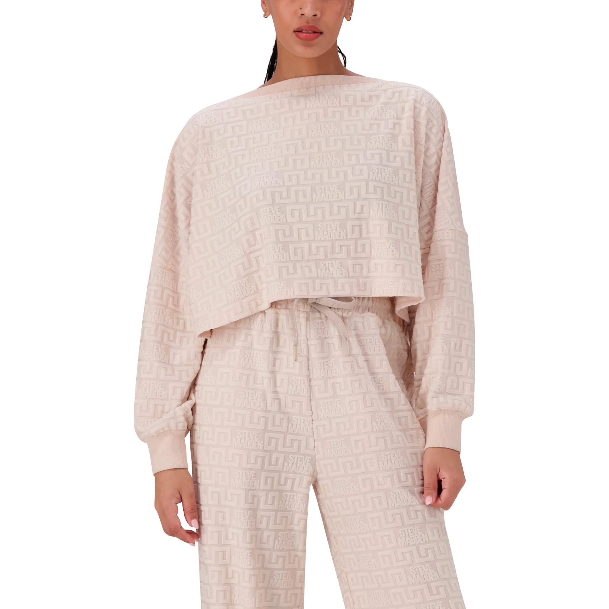 KENZIE STONE BOXY CROP TOP WITH EMBOSSED LOGO