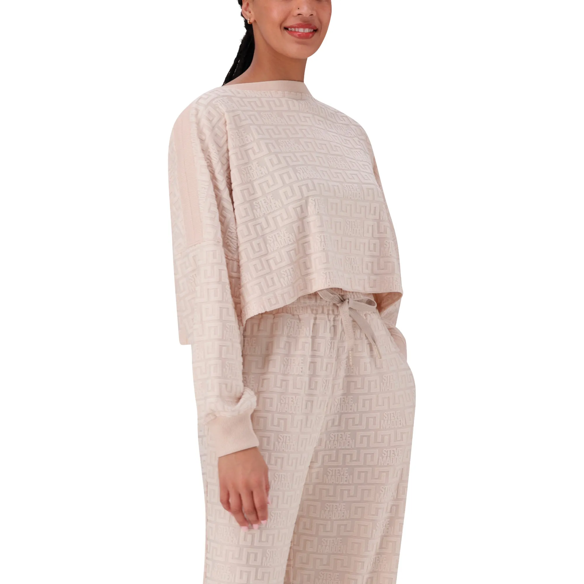 KENZIE STONE BOXY CROP TOP WITH EMBOSSED LOGO