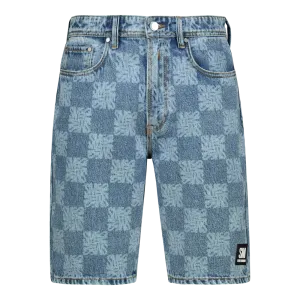 KNOX MID BLUE PRINTED DENIM SHORTS