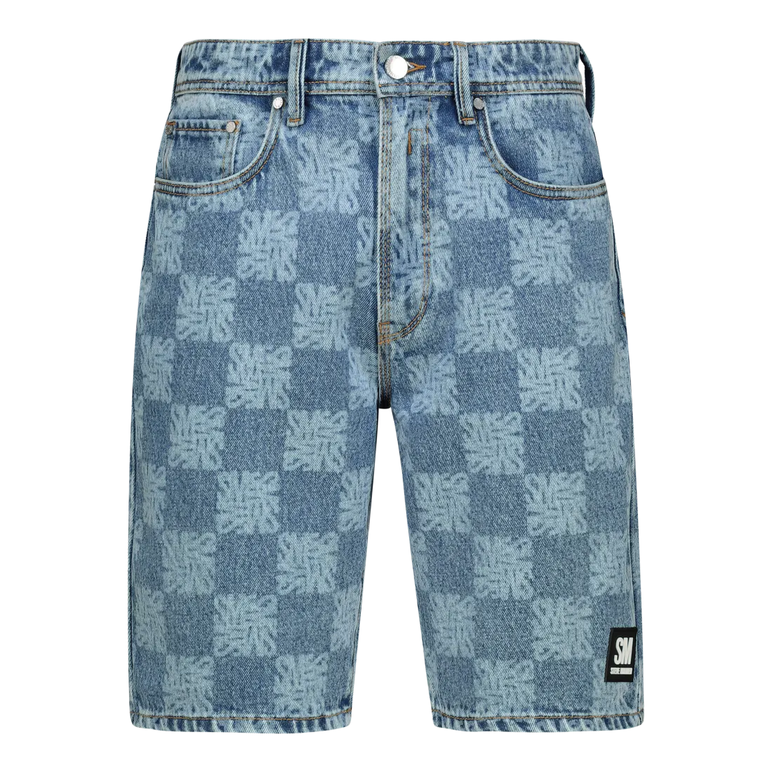 KNOX MID BLUE PRINTED DENIM SHORTS