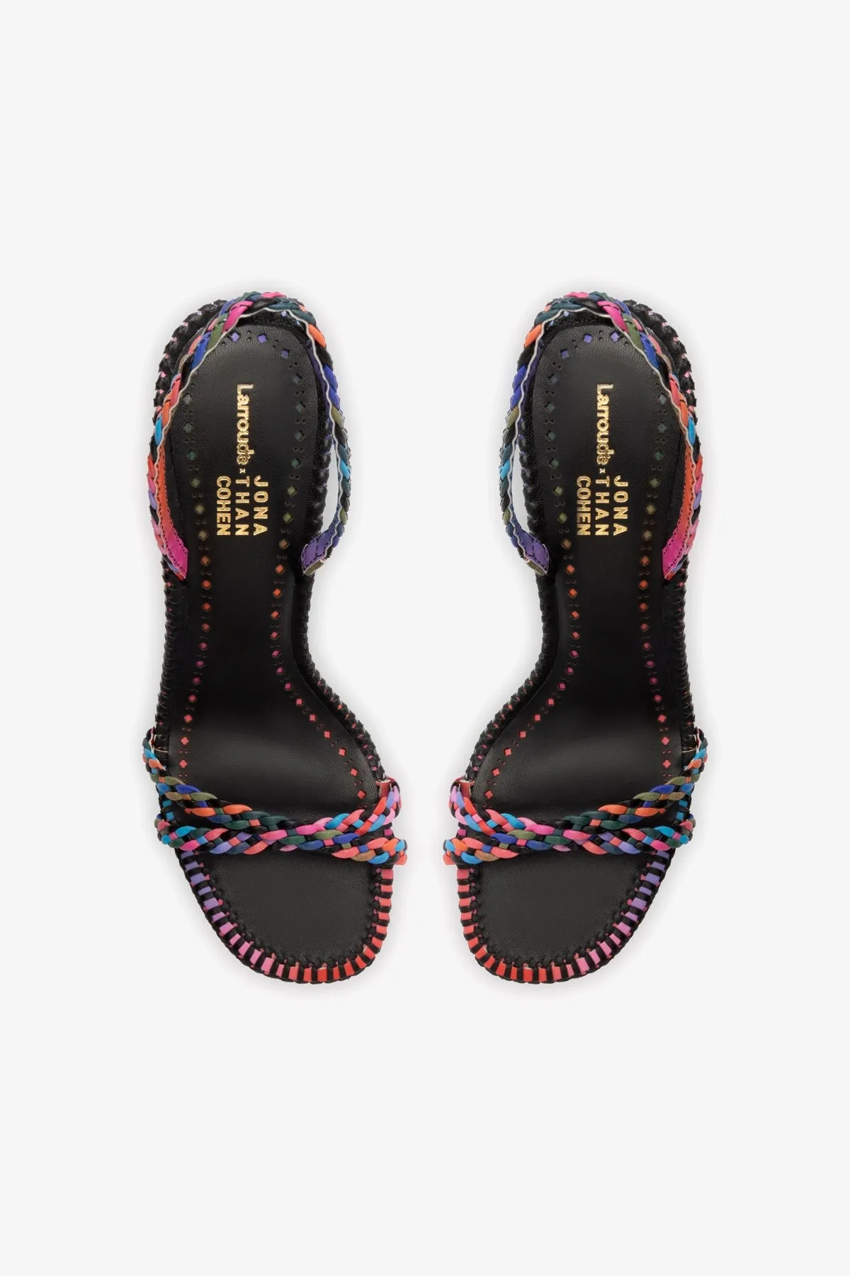 Larroud?? x Jonathan Cohen Annie Sandal In Black and Rainbow Leather