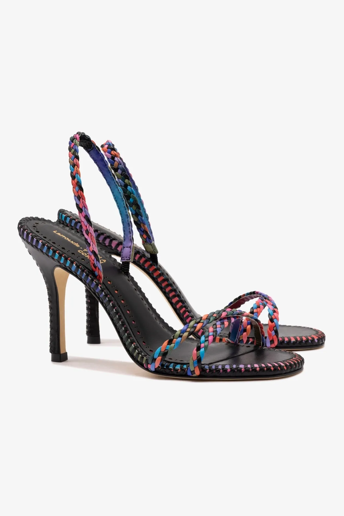 Larroud?? x Jonathan Cohen Annie Sandal In Black and Rainbow Leather