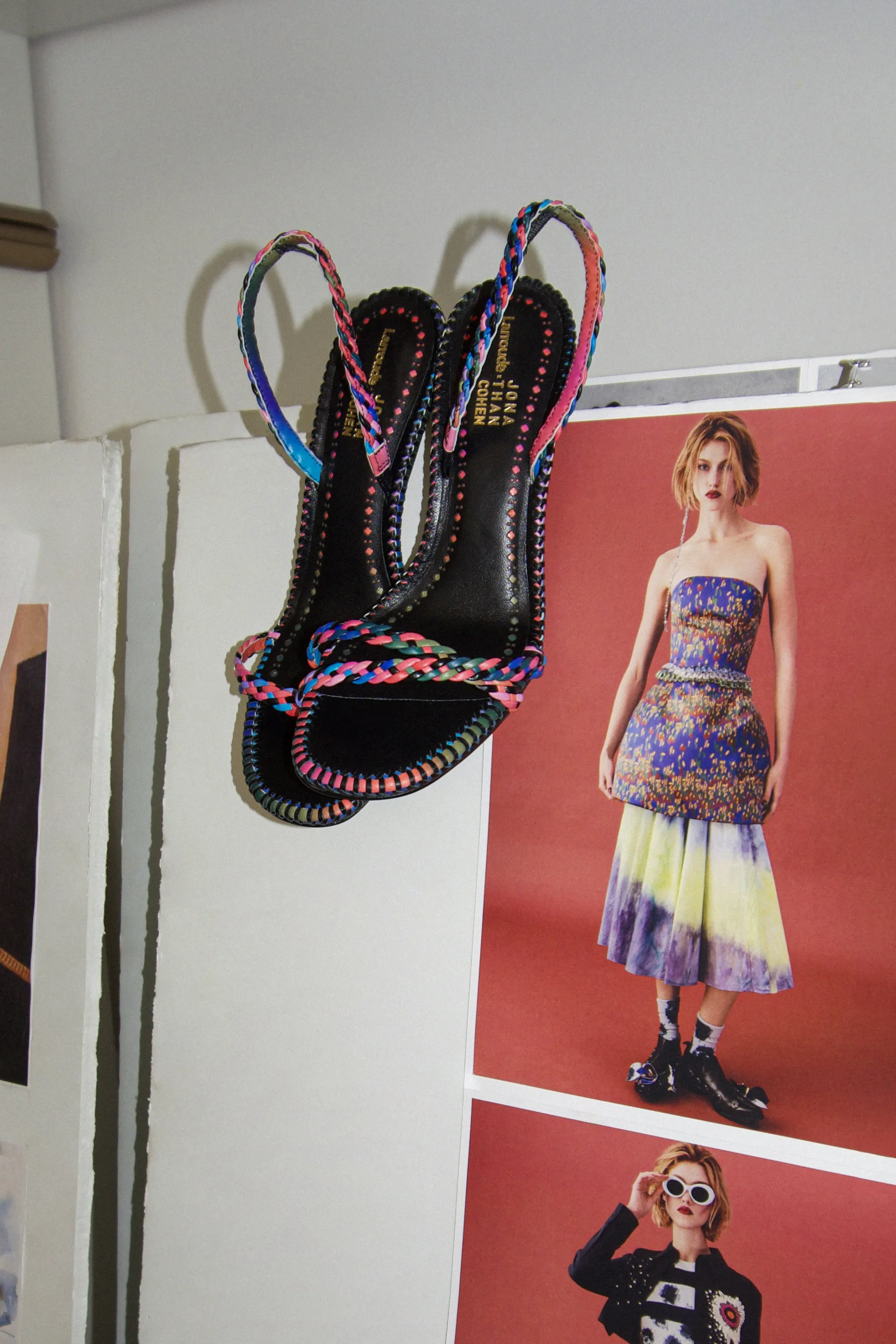 Larroud?? x Jonathan Cohen Annie Sandal In Black and Rainbow Leather