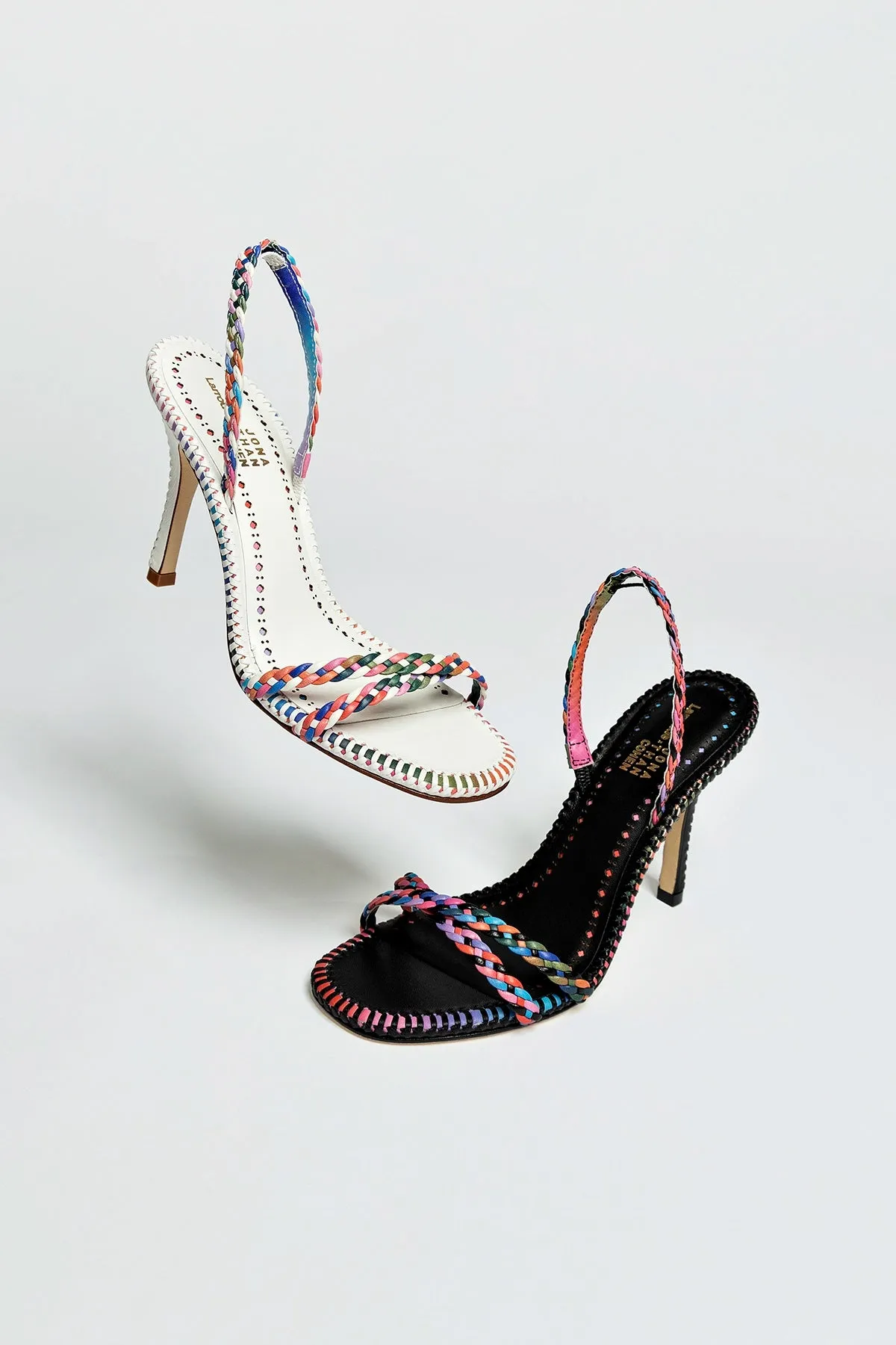 Larroud?? x Jonathan Cohen Annie Sandal In White and Rainbow Leather