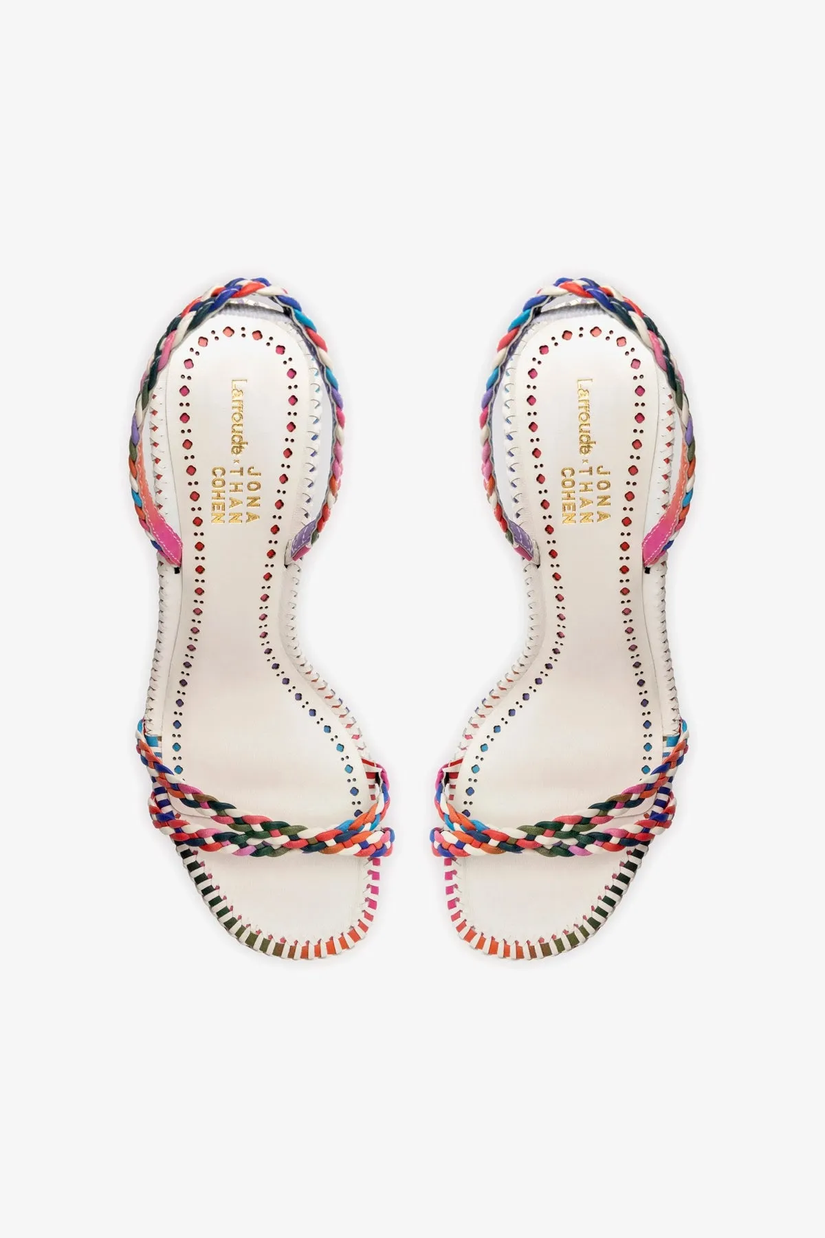 Larroud?? x Jonathan Cohen Annie Sandal In White and Rainbow Leather