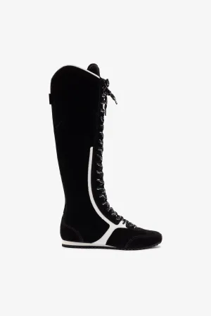 Larroud?? x Jonathan Cohen Flat Hi Sneaker Boot In Black Suede and White Leather