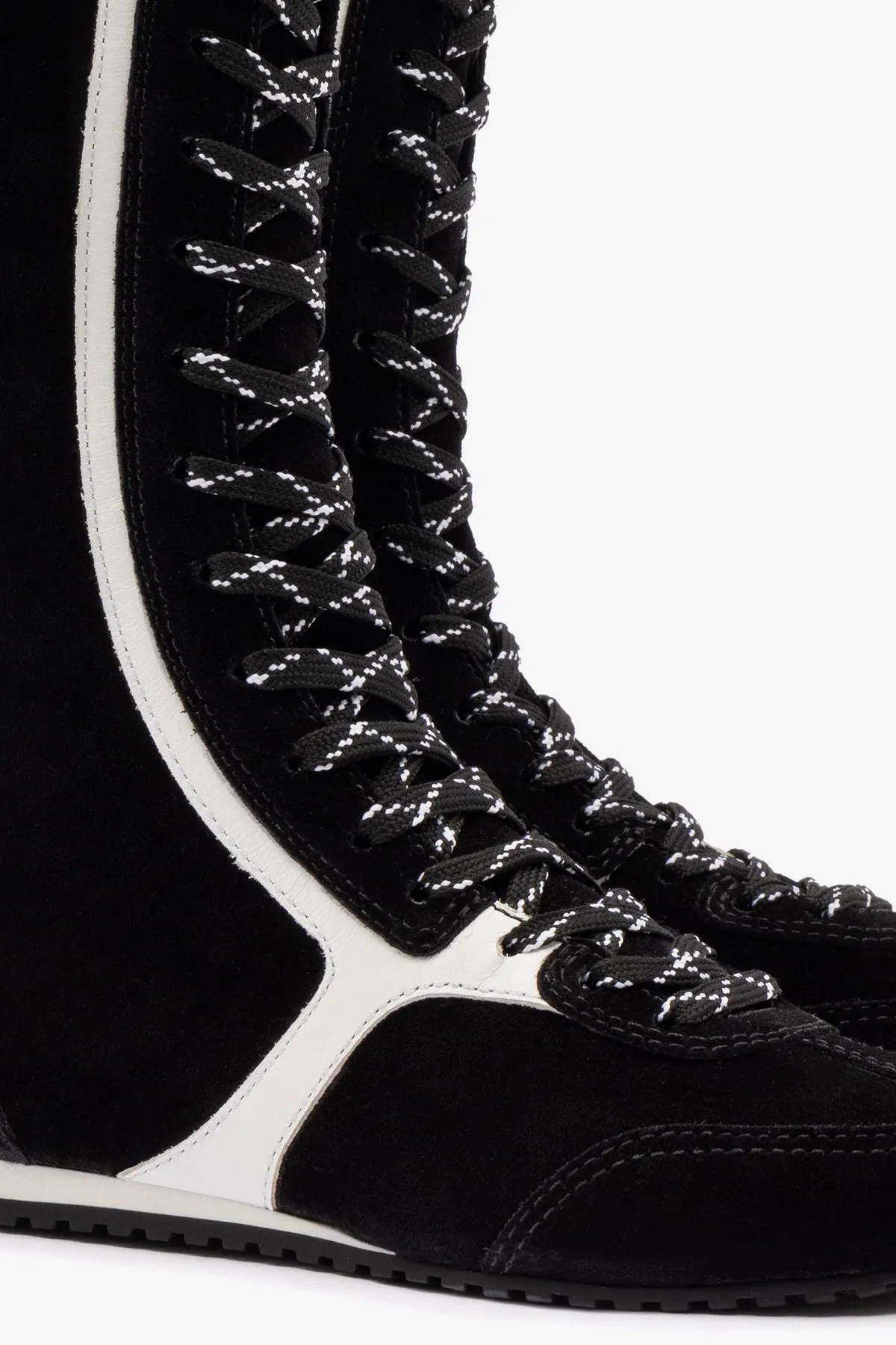 Larroud?? x Jonathan Cohen Flat Hi Sneaker Boot In Black Suede and White Leather