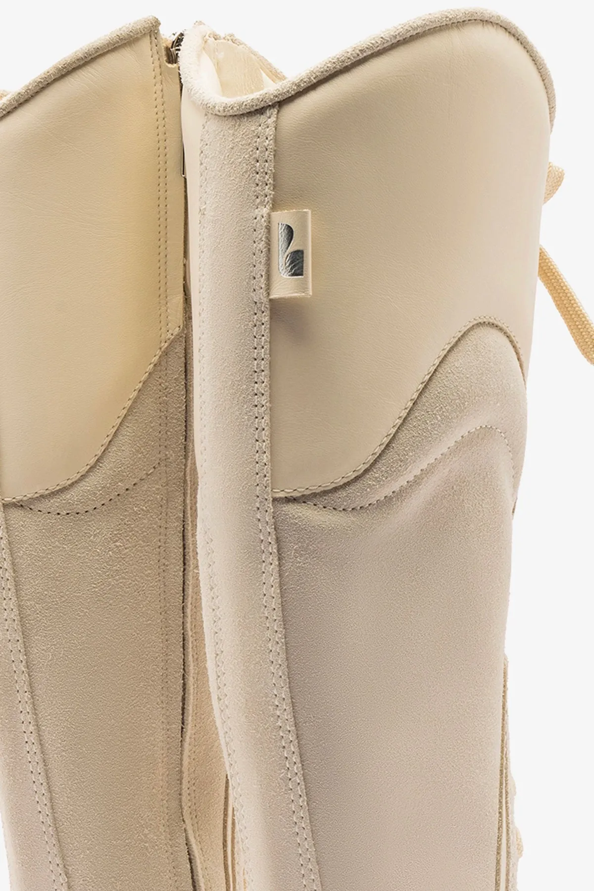 Larroud?? x Jonathan Cohen Flat Hi Sneaker Boot In Mushroom Grey Suede and Ivory Leather
