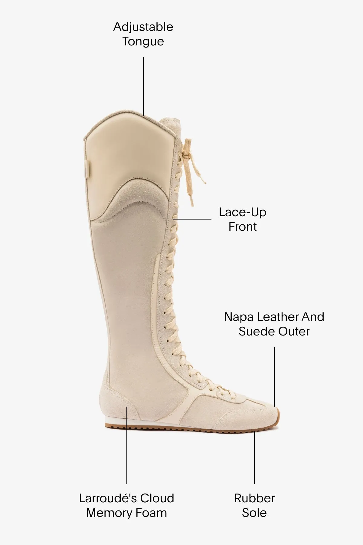 Larroud?? x Jonathan Cohen Flat Hi Sneaker Boot In Mushroom Grey Suede and Ivory Leather